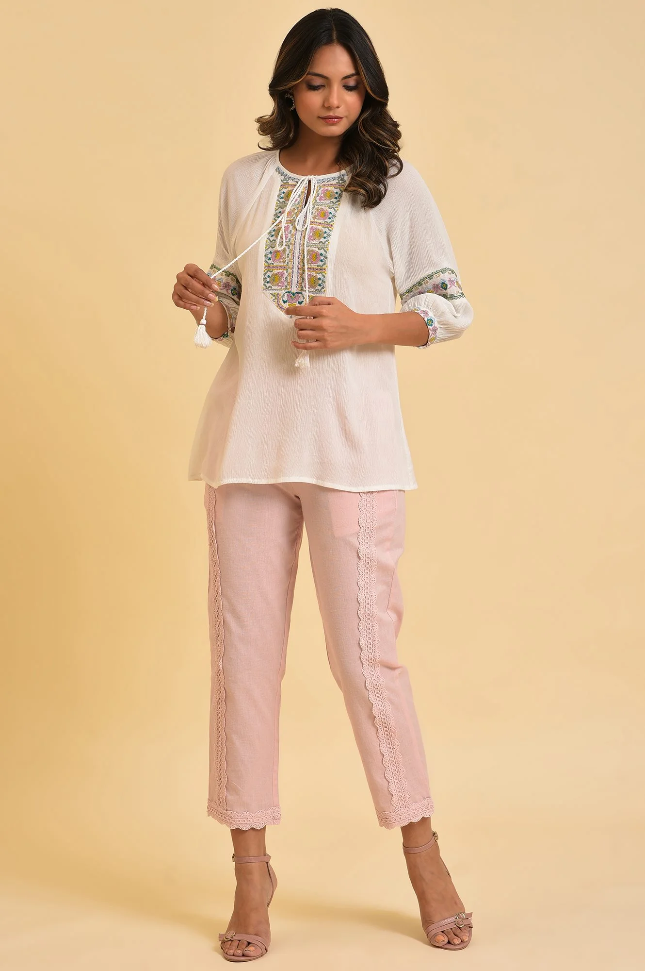 Light Pink Lace Slim Pants - Image 5