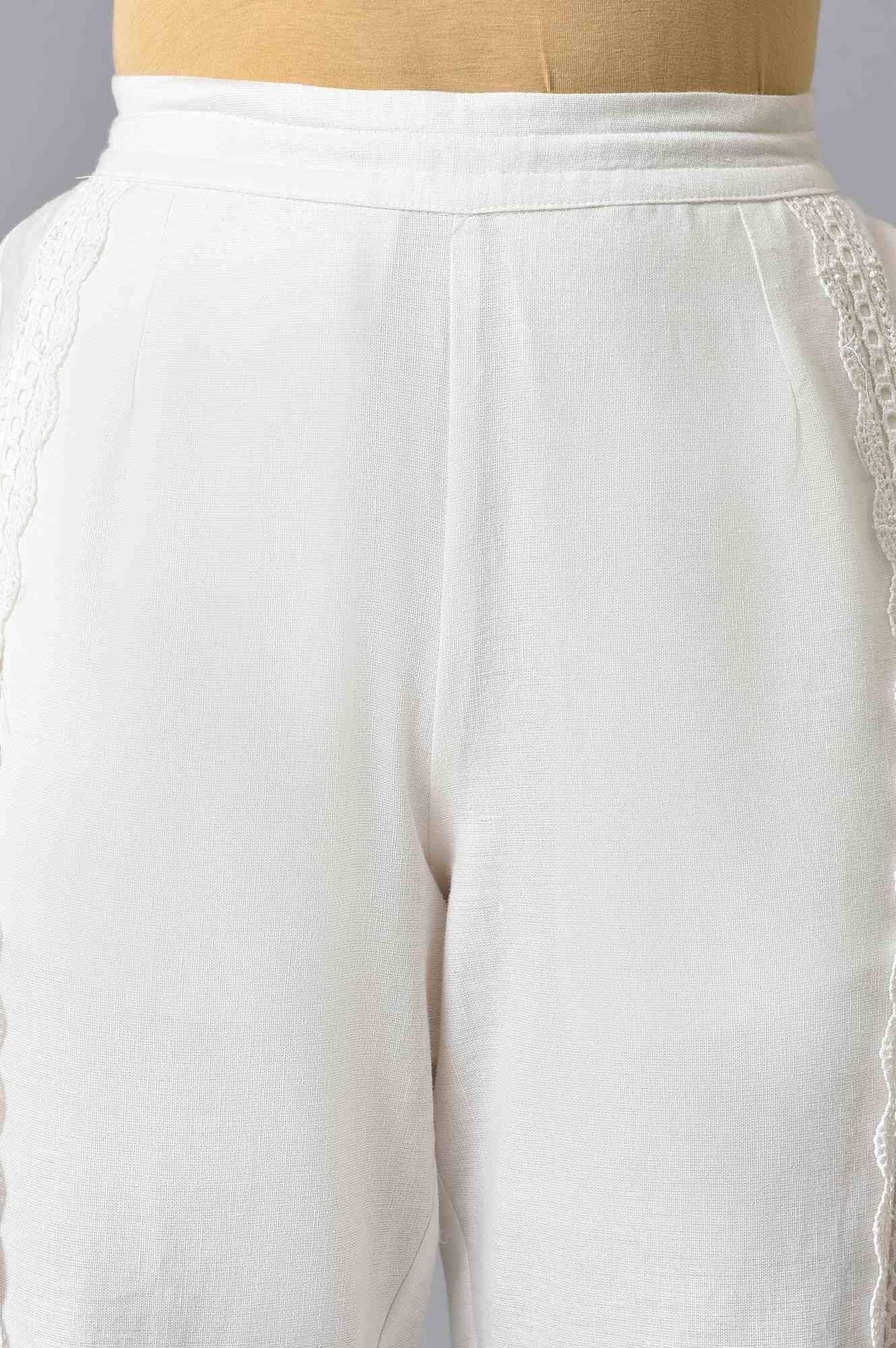 Light Pink Embroidered Pure Cotton Kurta and Lace Pants Set for Women - Image 6