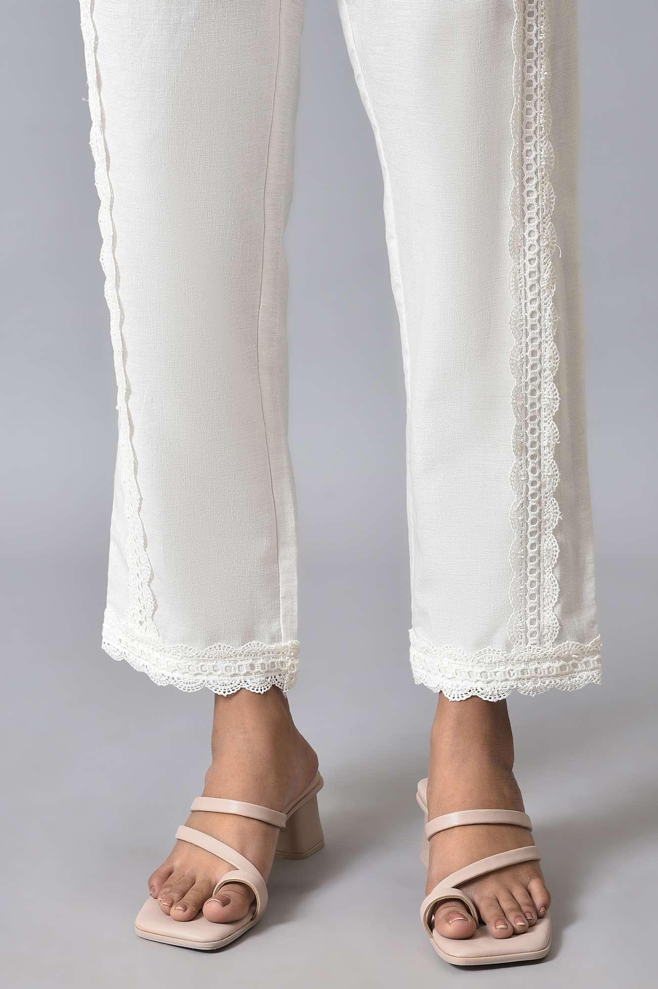 Light Pink Embroidered Pure Cotton Kurta and Lace Pants Set for Women - Image 8