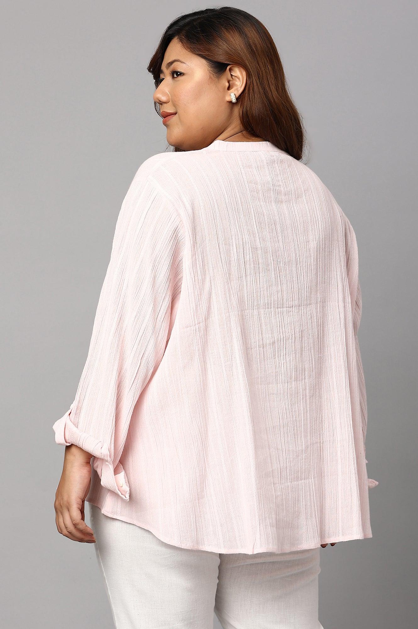 Light Pink Mandarin Collar Plus Size Top - Image 2