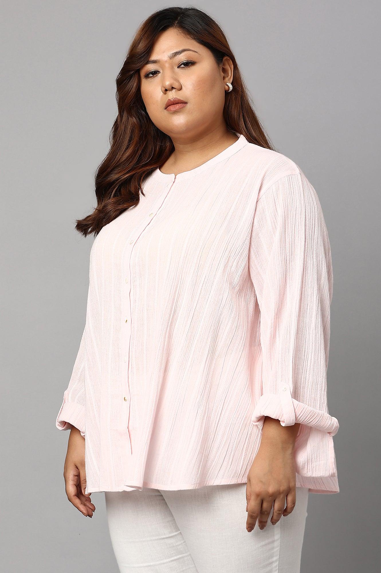 Light Pink Mandarin Collar Plus Size Top - Image 3