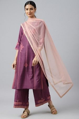 Light Pink Mesh Dupatta With Sequins - Image 2