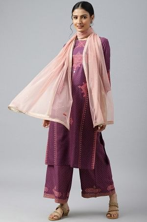 Light Pink Mesh Dupatta With Sequins - Image 3