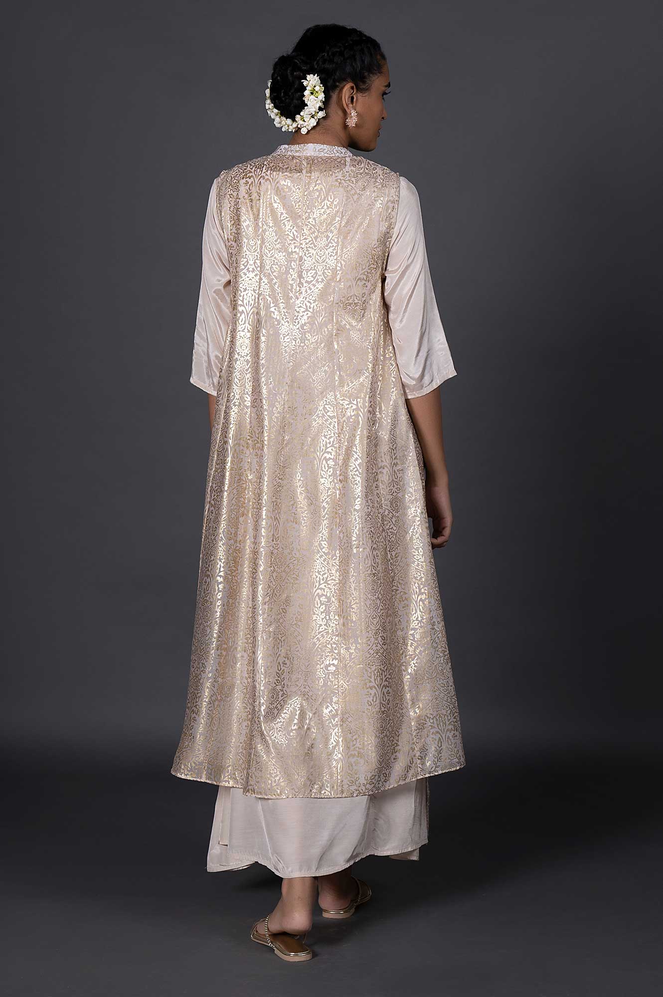 Light Pink Organza Jacket With Inner Dress Set - Image 2