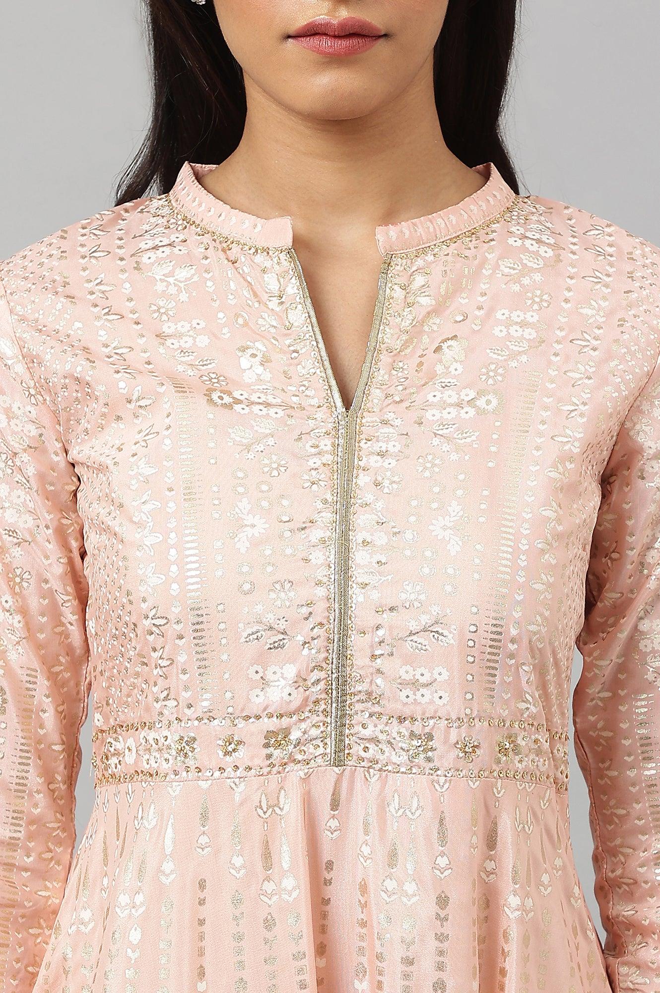 Light Pink Placement Print Flared Dress - Image 8