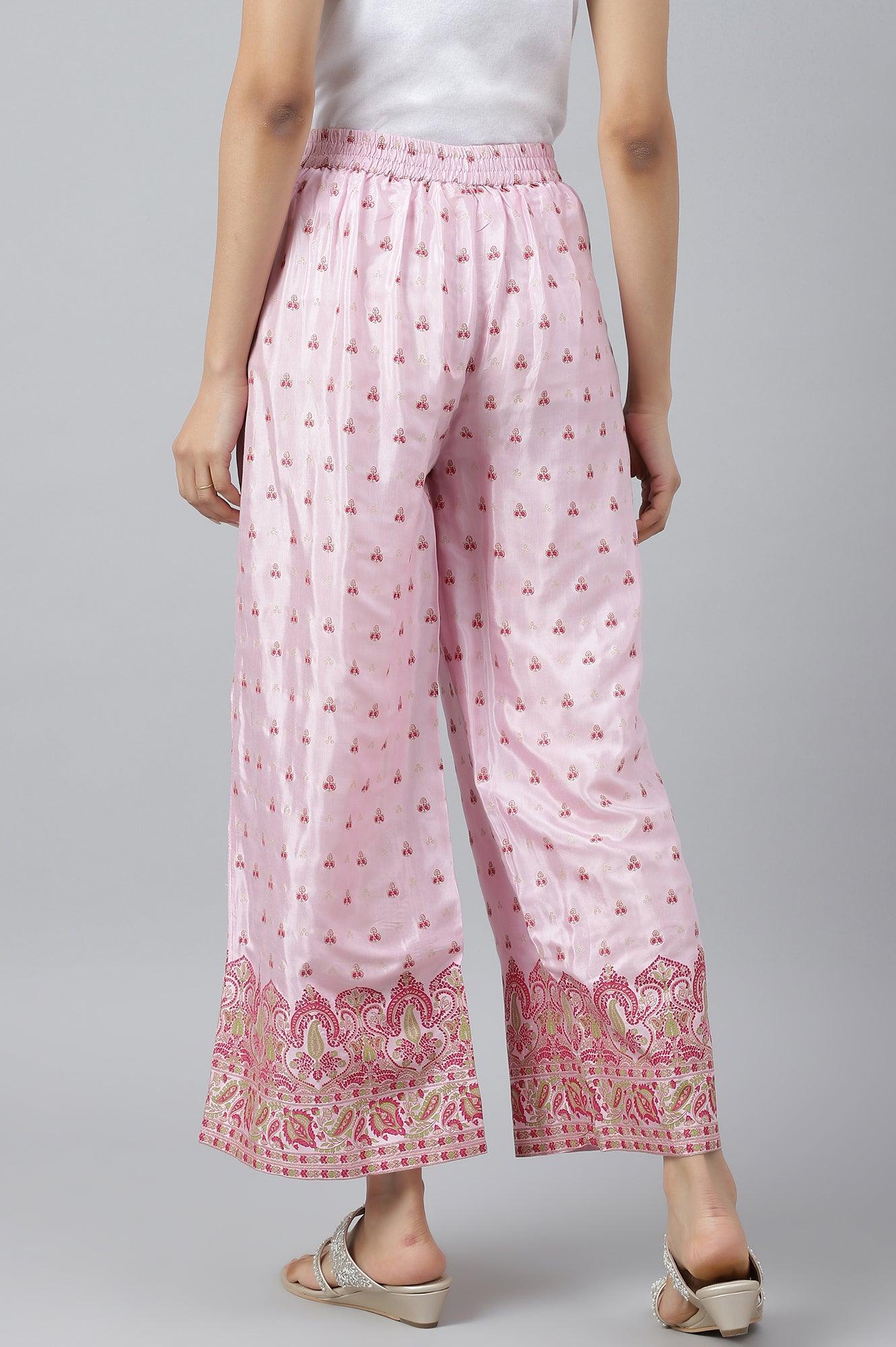 Light Pink Shantung Printed Parallel Pants - Image 3