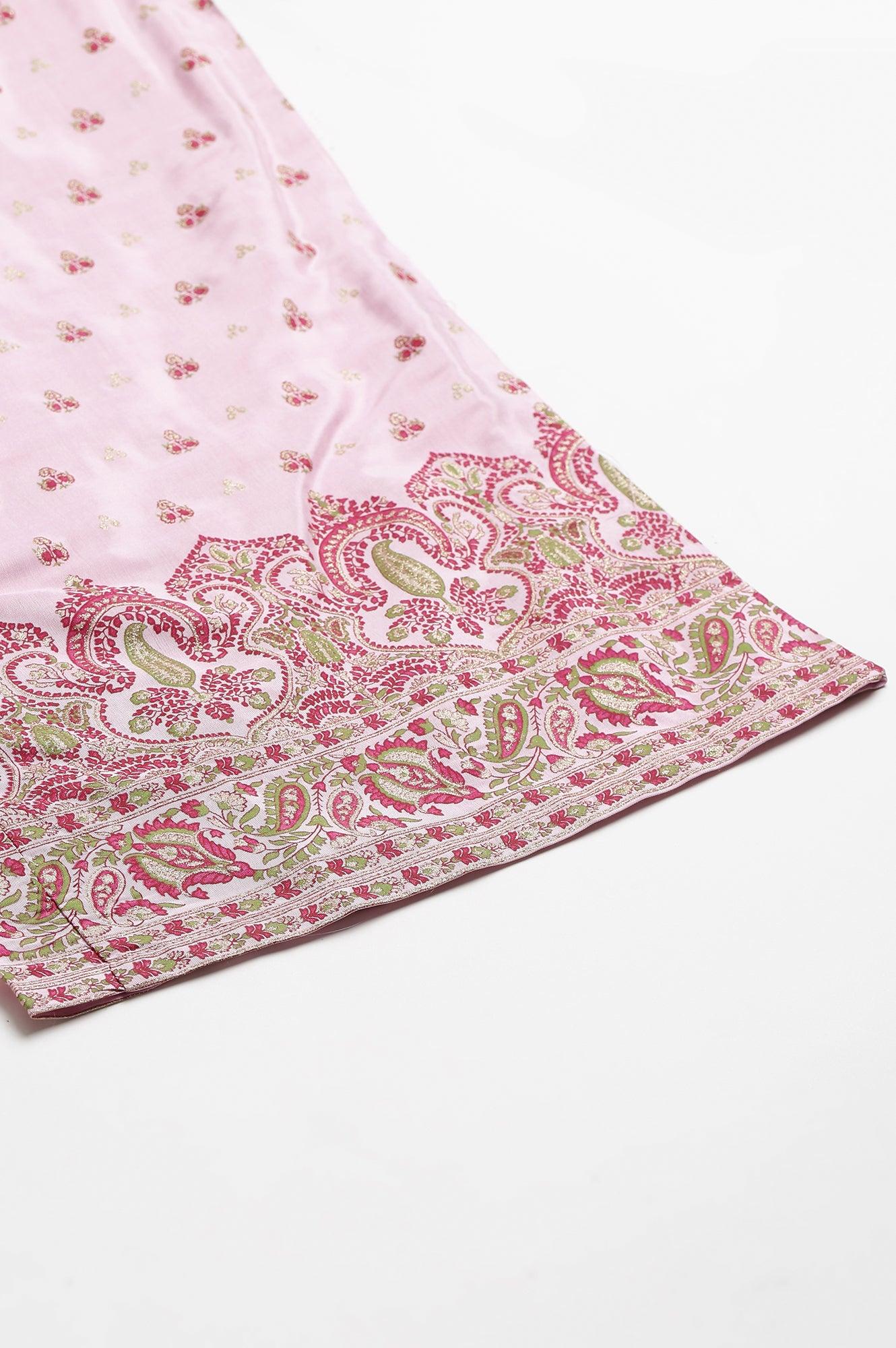 Light Pink Shantung Printed Parallel Pants - Image 7