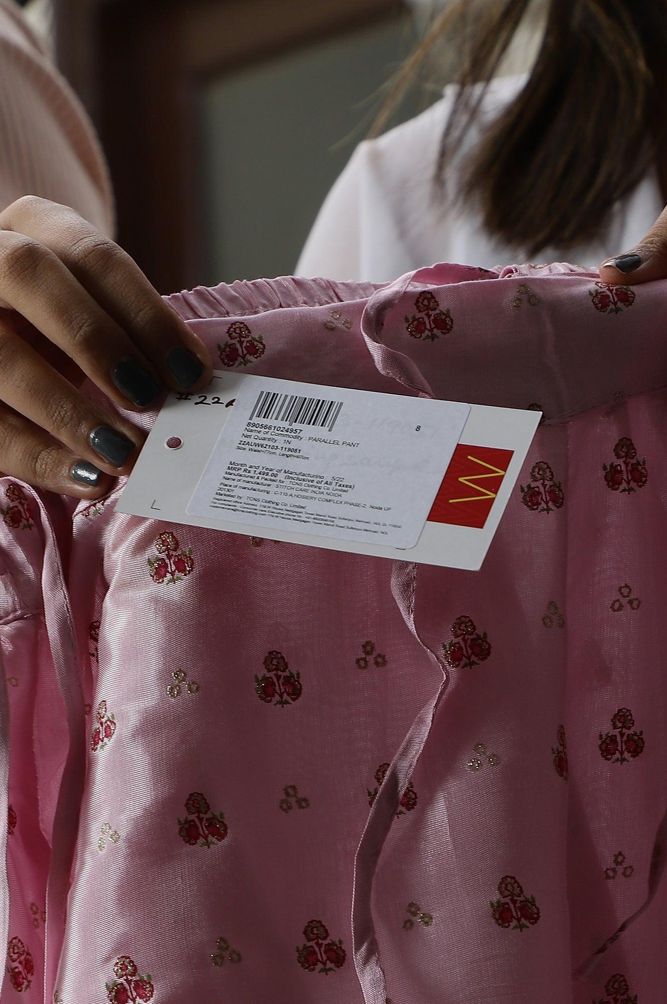 Light Pink Shantung Printed Parallel Pants - Image 9