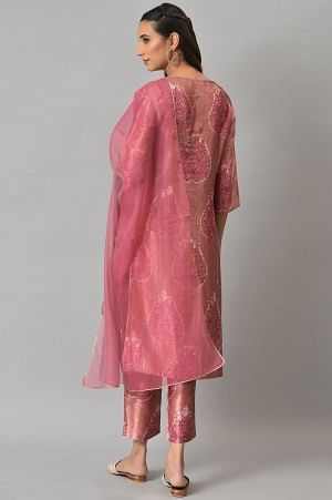 Light Pink Silk kurta With Pants And Dupatta - Image 2