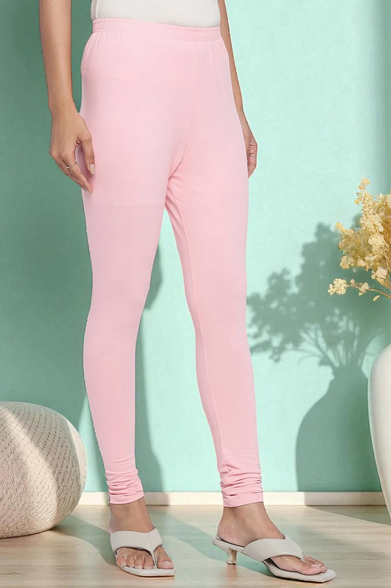 Elleven Women's Light Pink Solid Cotton Blend Tights in Ankle Length - Image 3