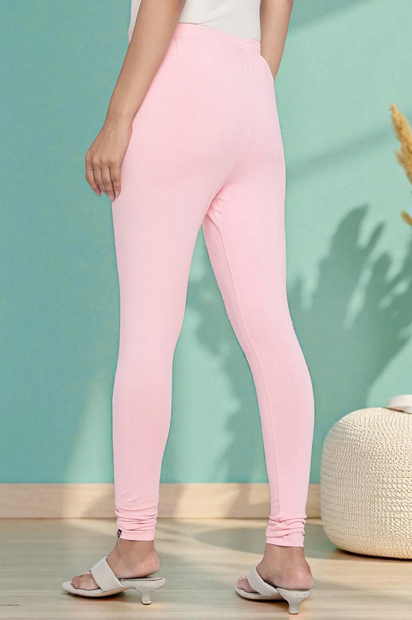 Elleven Women's Light Pink Solid Cotton Blend Tights in Ankle Length - Image 4