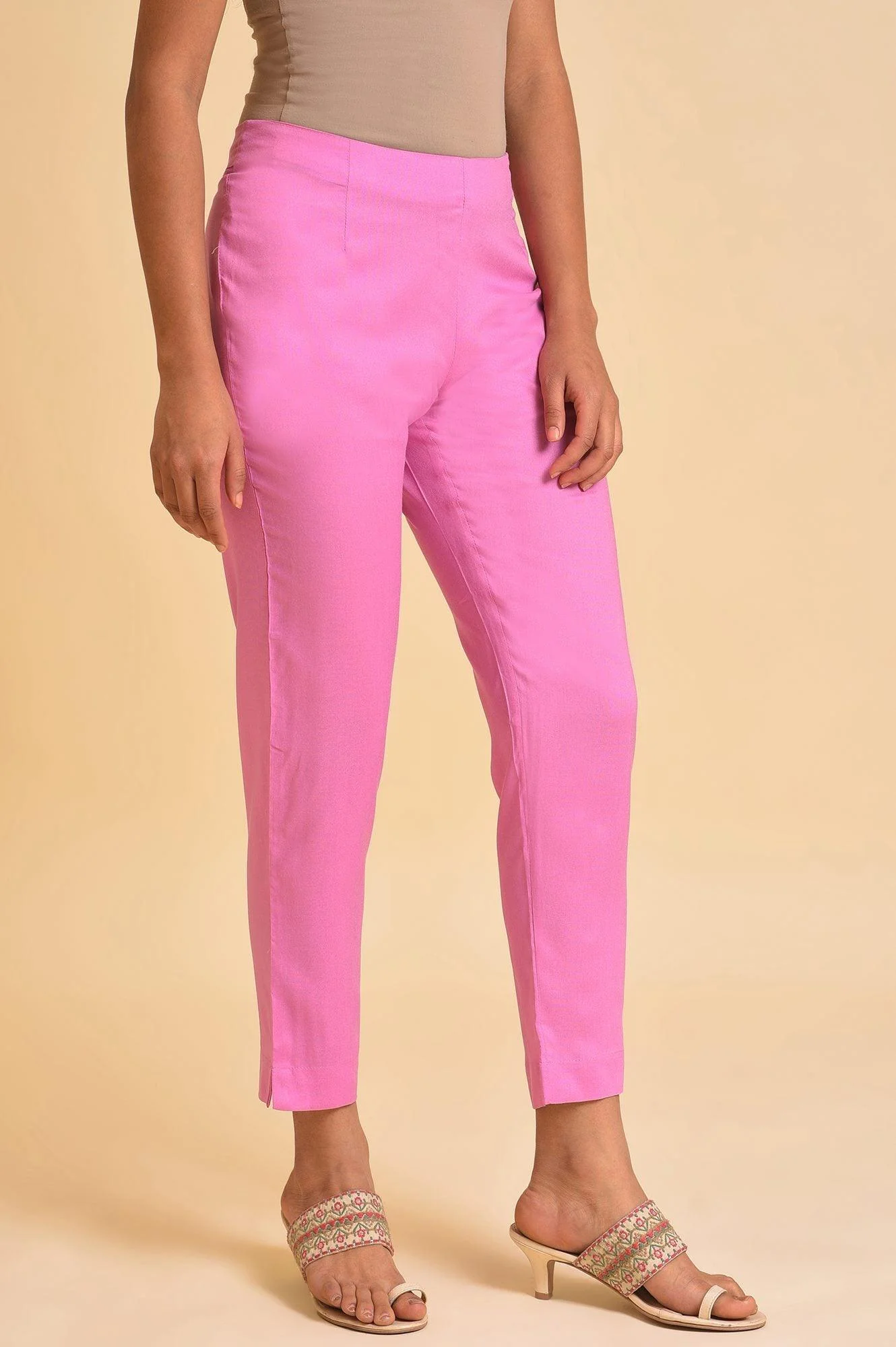 Light Pink Solid Straight Slim Pants - Image 4