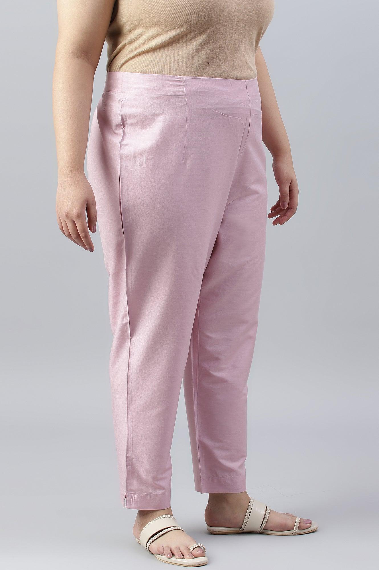 Light Pink Solid Women Plus Size Slim Pants - Image 3