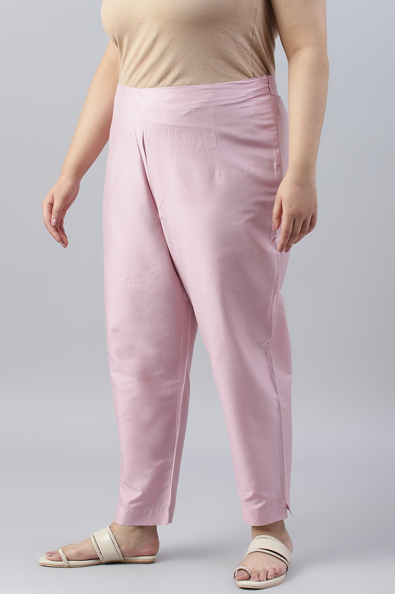 Light Pink Solid Women Plus Size Slim Pants - Image 4
