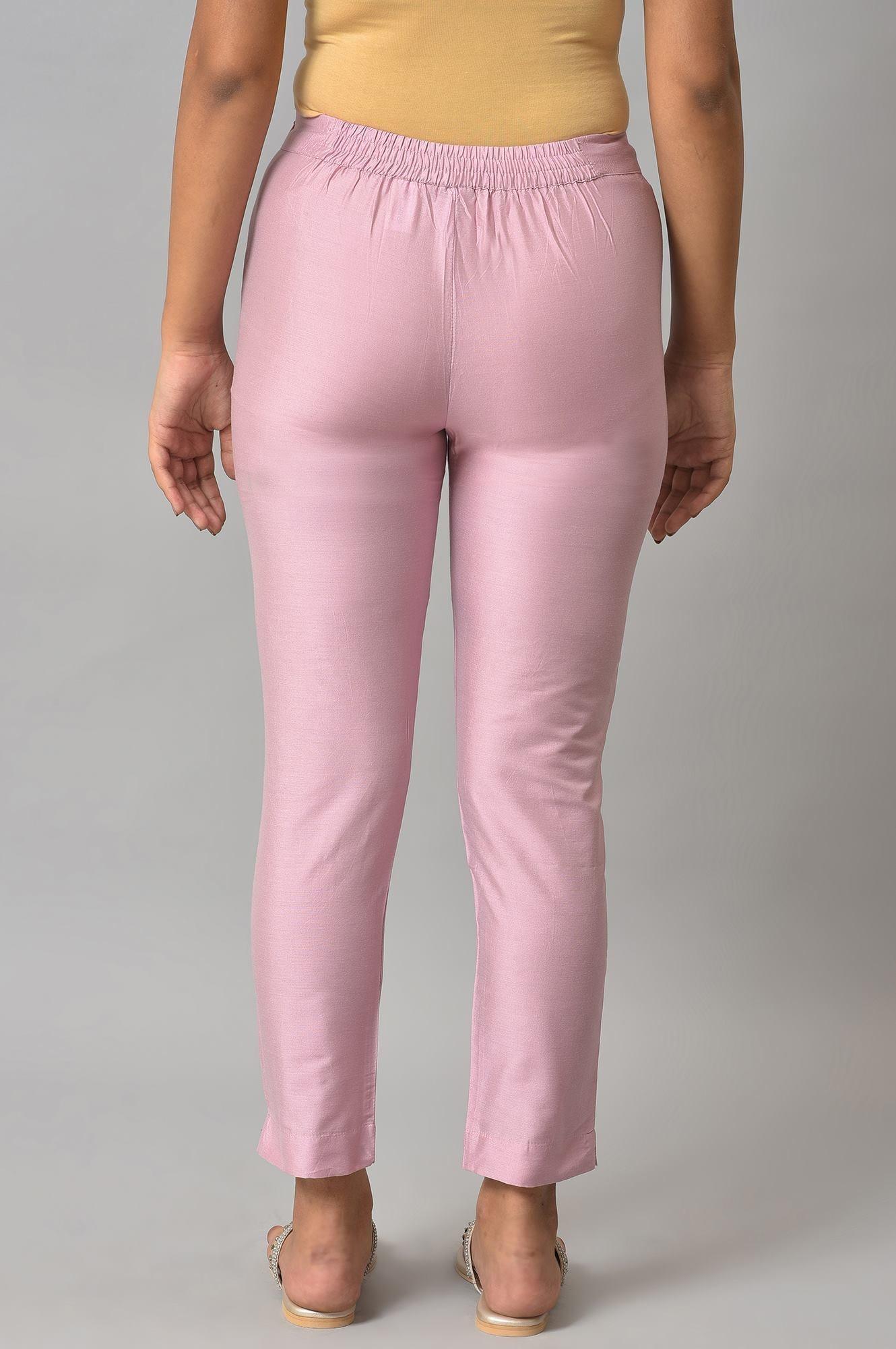Light Pink Solid Women Slim Pants - Image 2