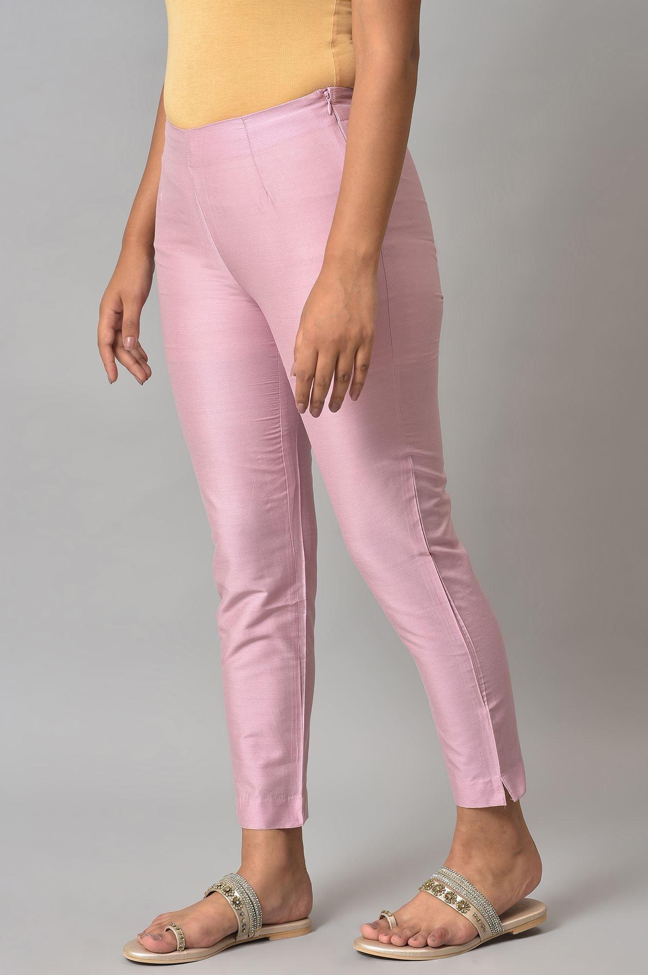 Light Pink Solid Women Slim Pants - Image 3