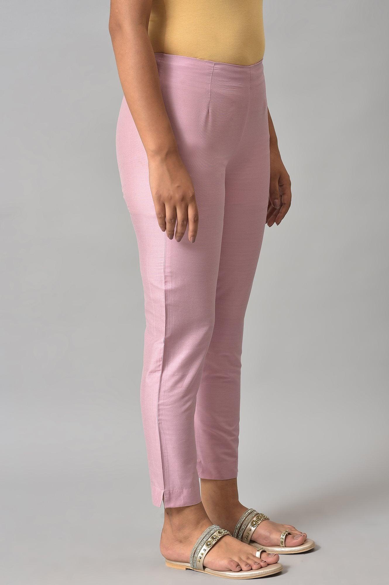 Light Pink Solid Women Slim Pants - Image 4