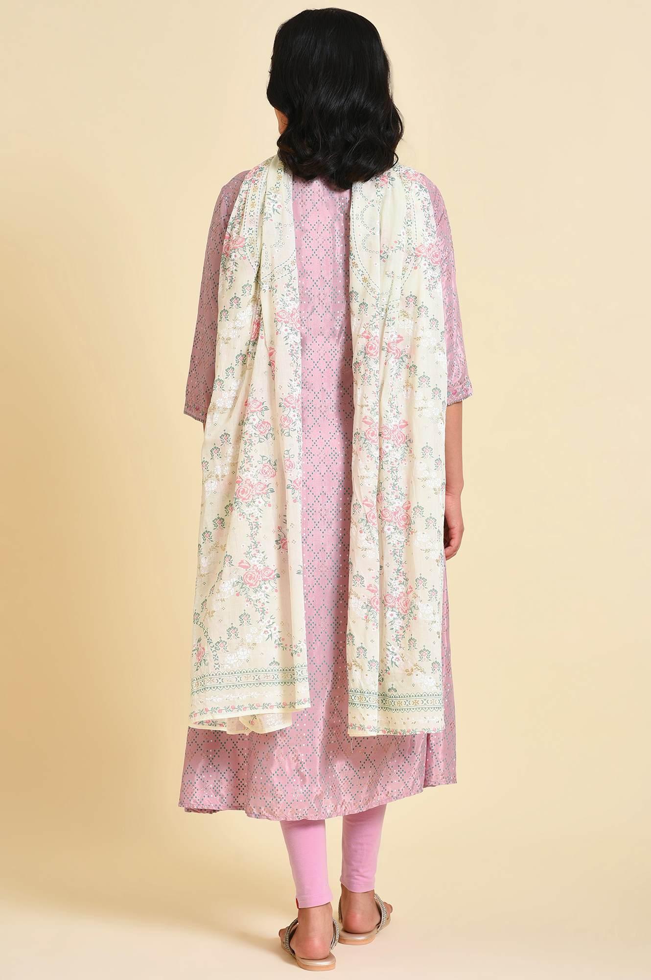 Light Purple A-Line Shantung kurta Set - Image 2