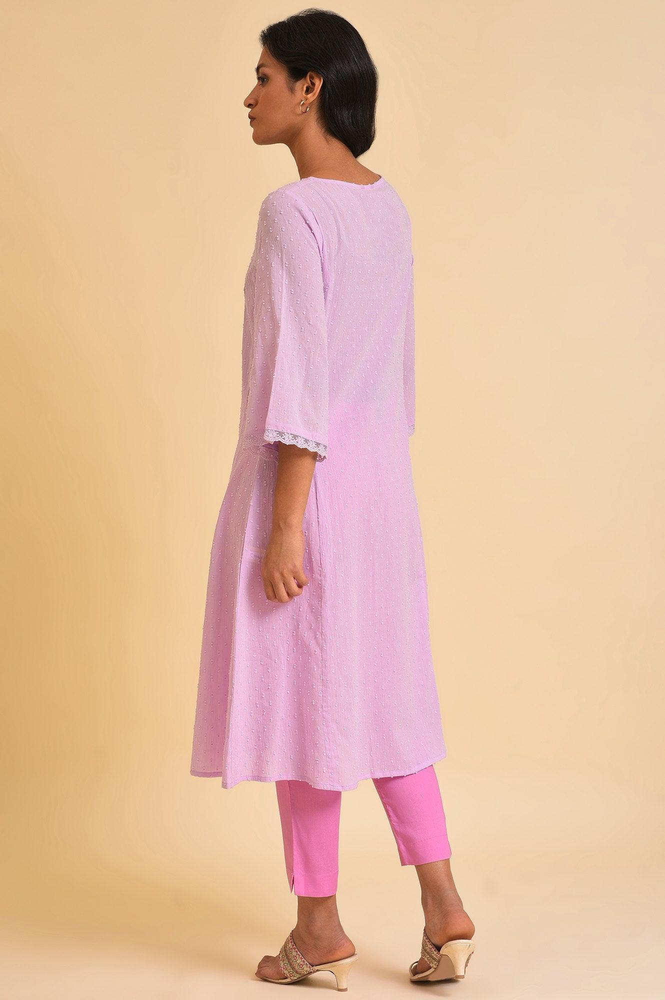 Light Purple Embroidered Cotton kurta - Image 2