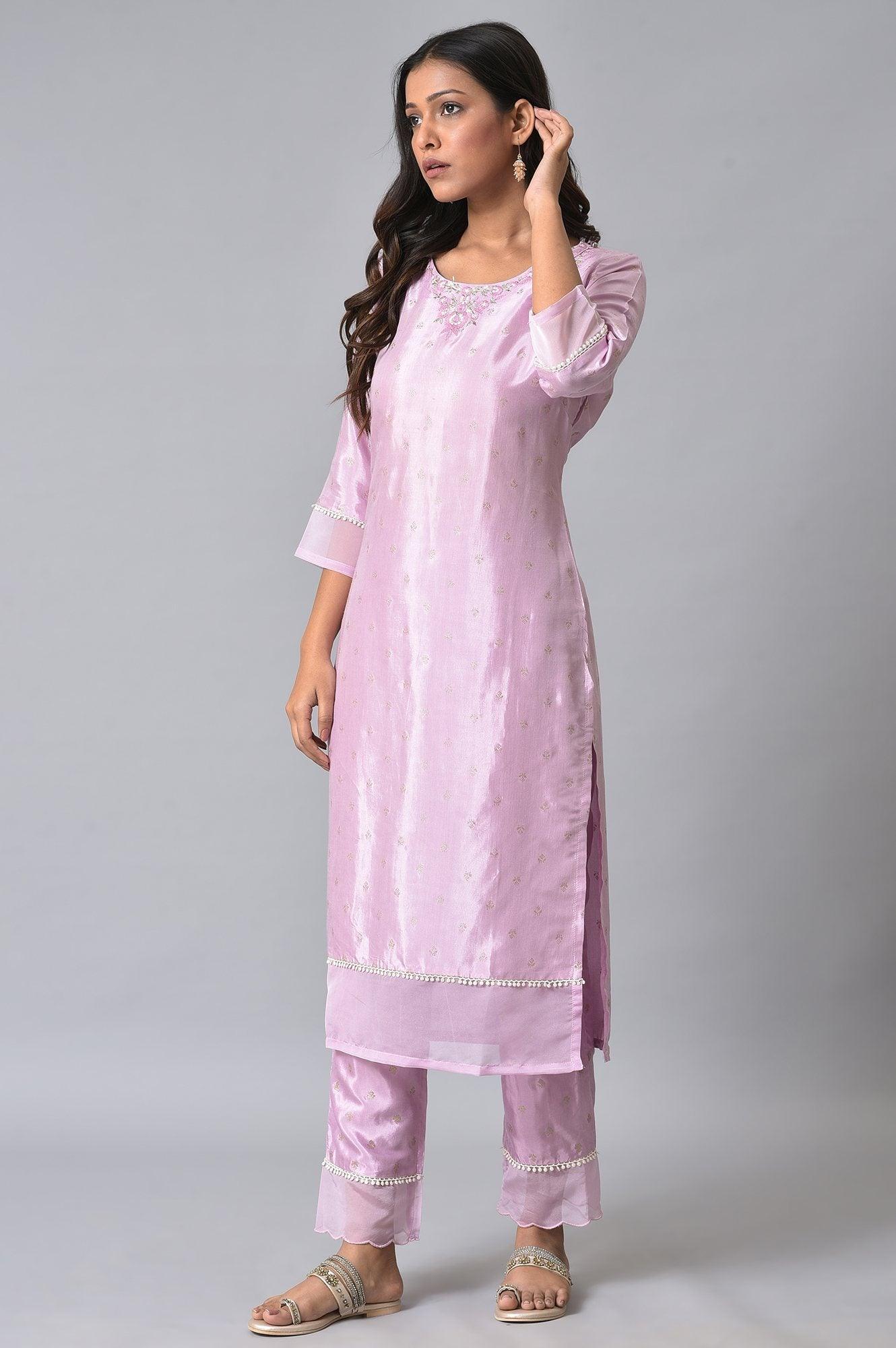 Light Purple Embroidered Plus Size kurta - Image 3