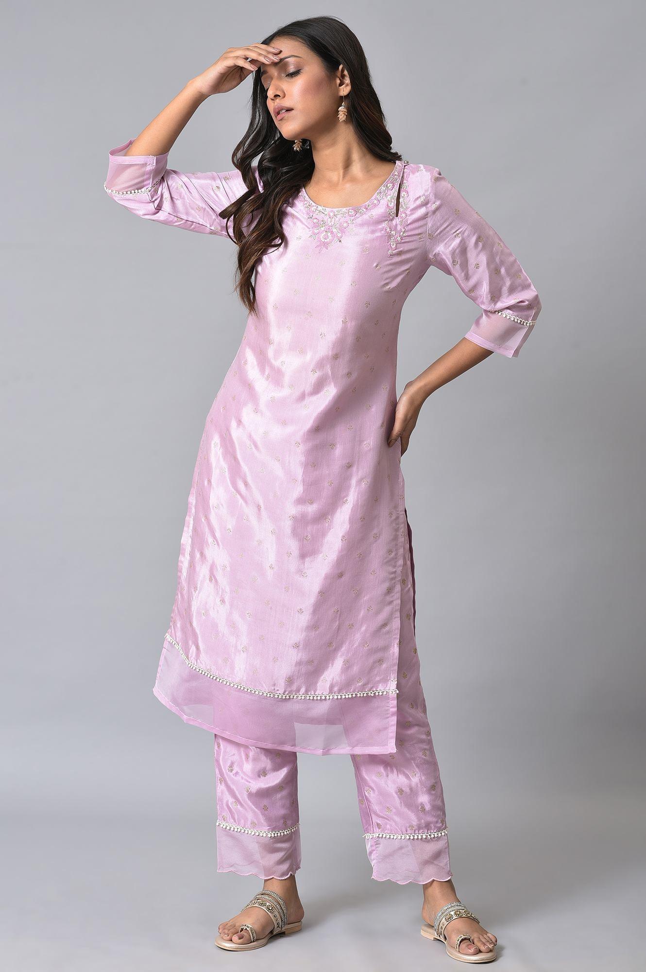 Light Purple Embroidered Plus Size kurta - Image 6