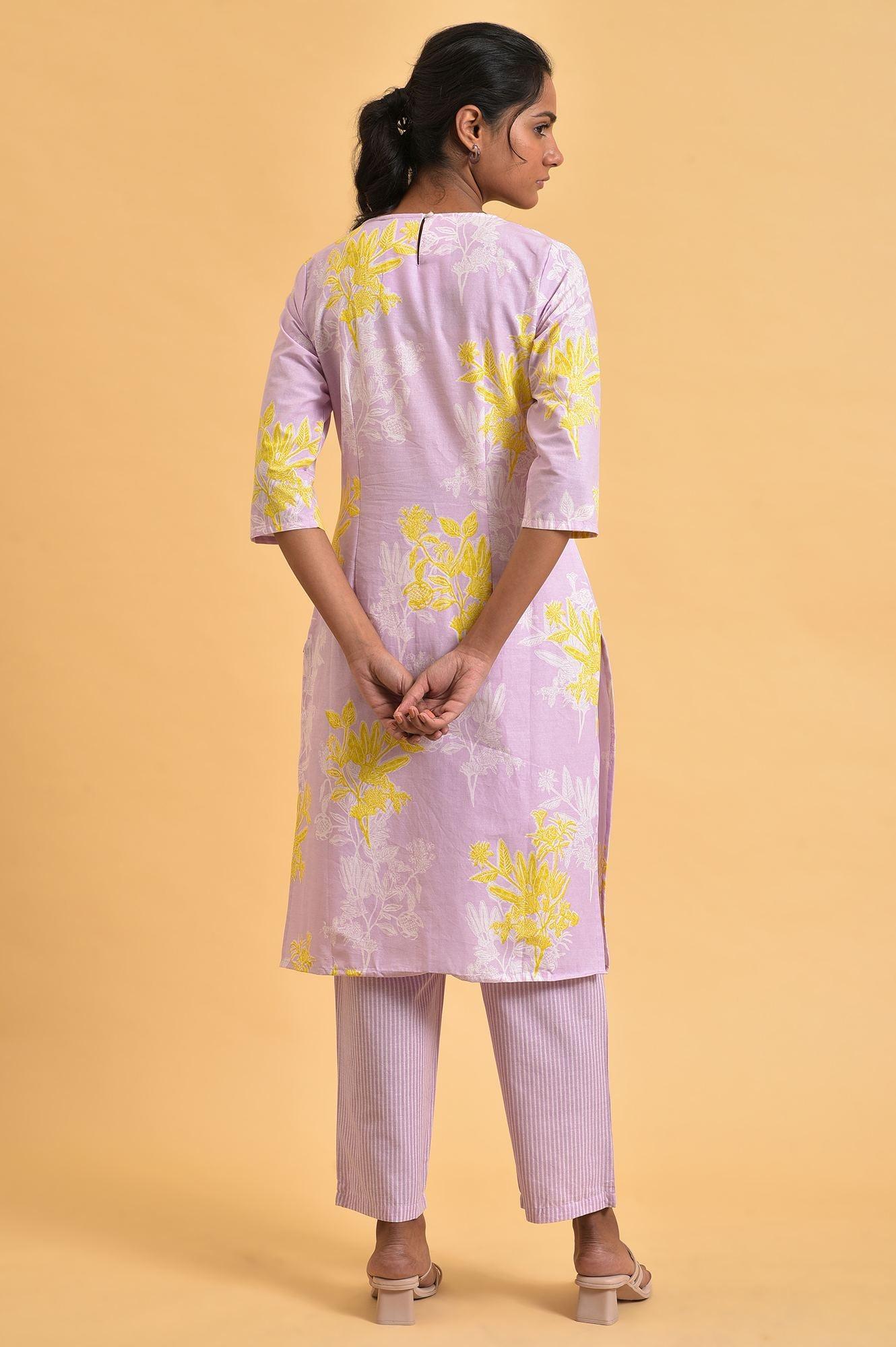 Light Purple Floral Print kurta Co-Ord Set - Image 2
