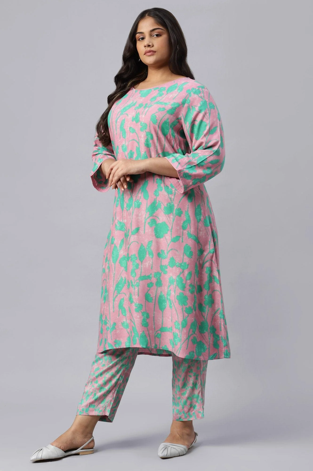 Light Purple Floral Print Plus Size kurta - Image 3