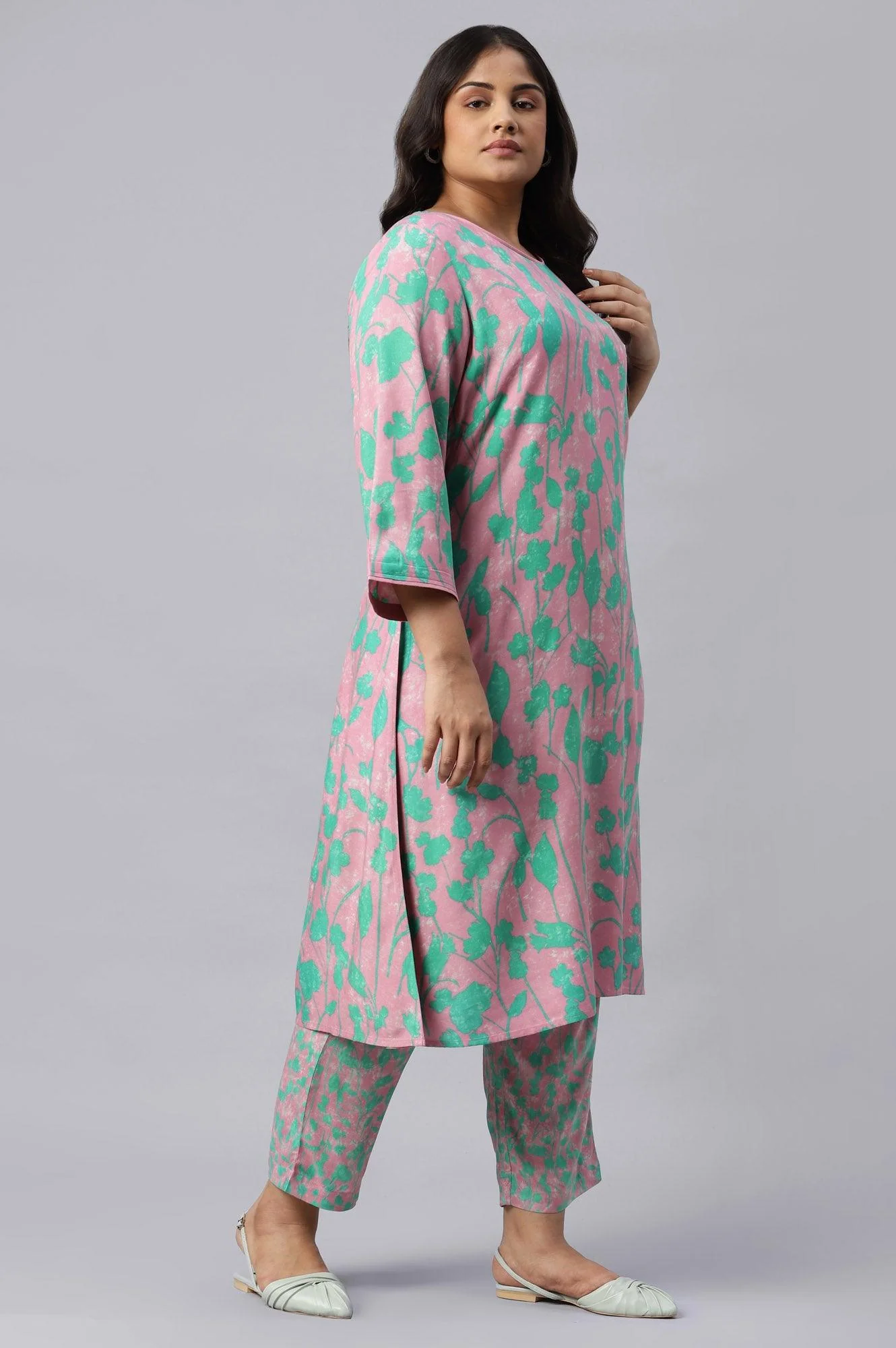 Light Purple Floral Print Plus Size kurta - Image 4