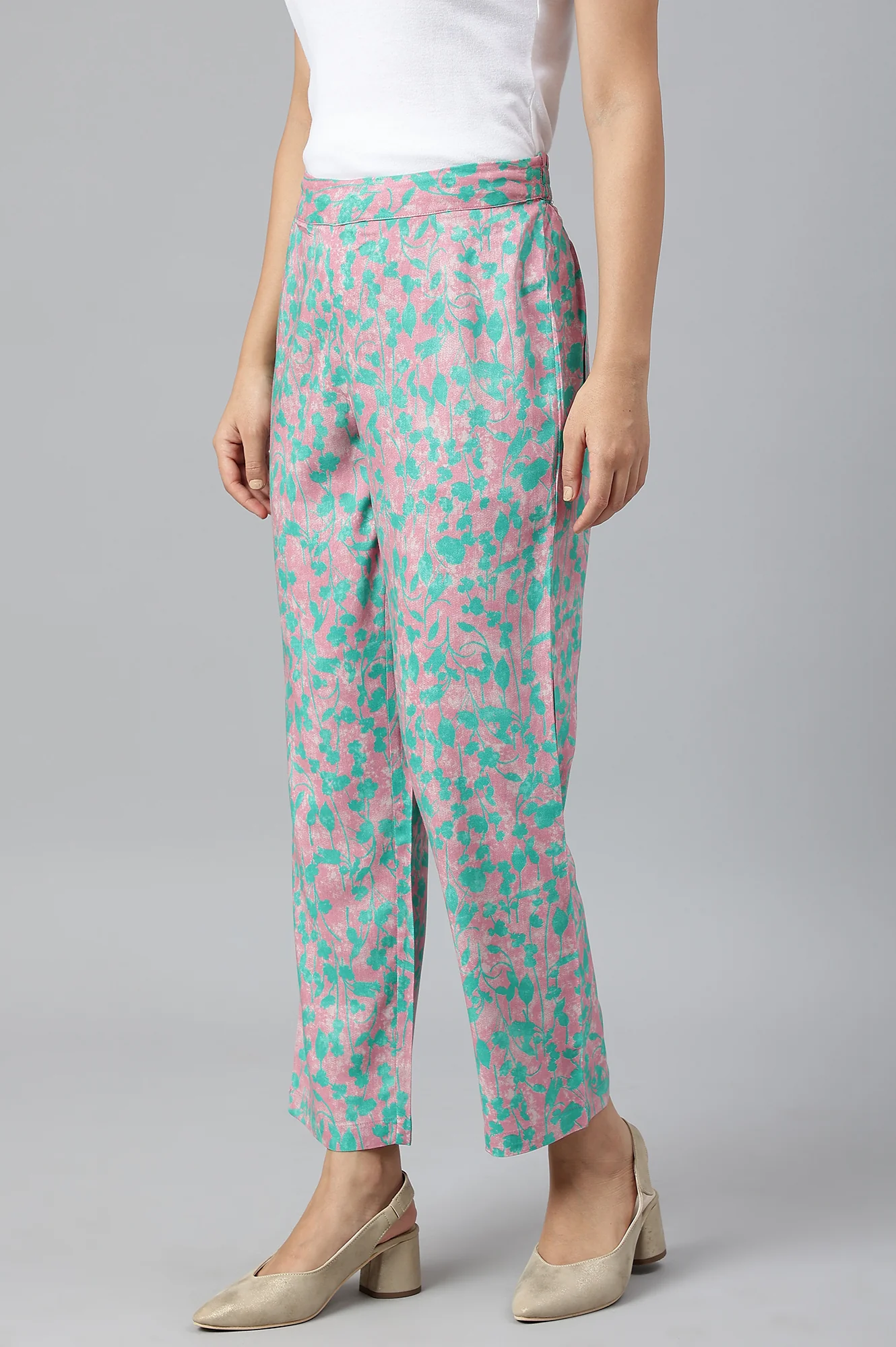 Light Purple Floral Printed Parallel Pants - Image 2