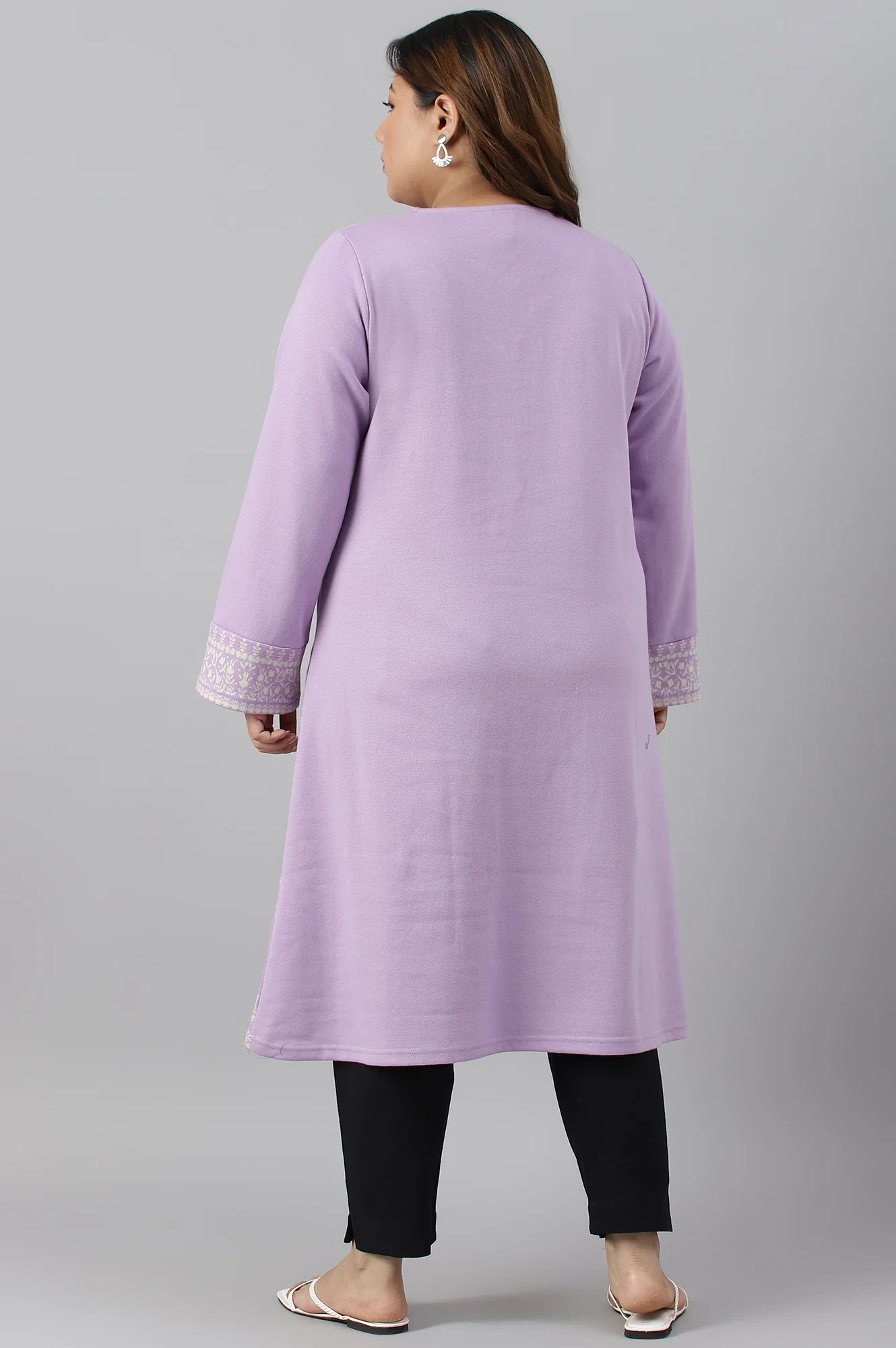 Light Purple Jacquard A-Line Plus Size Winter kurta - Image 2