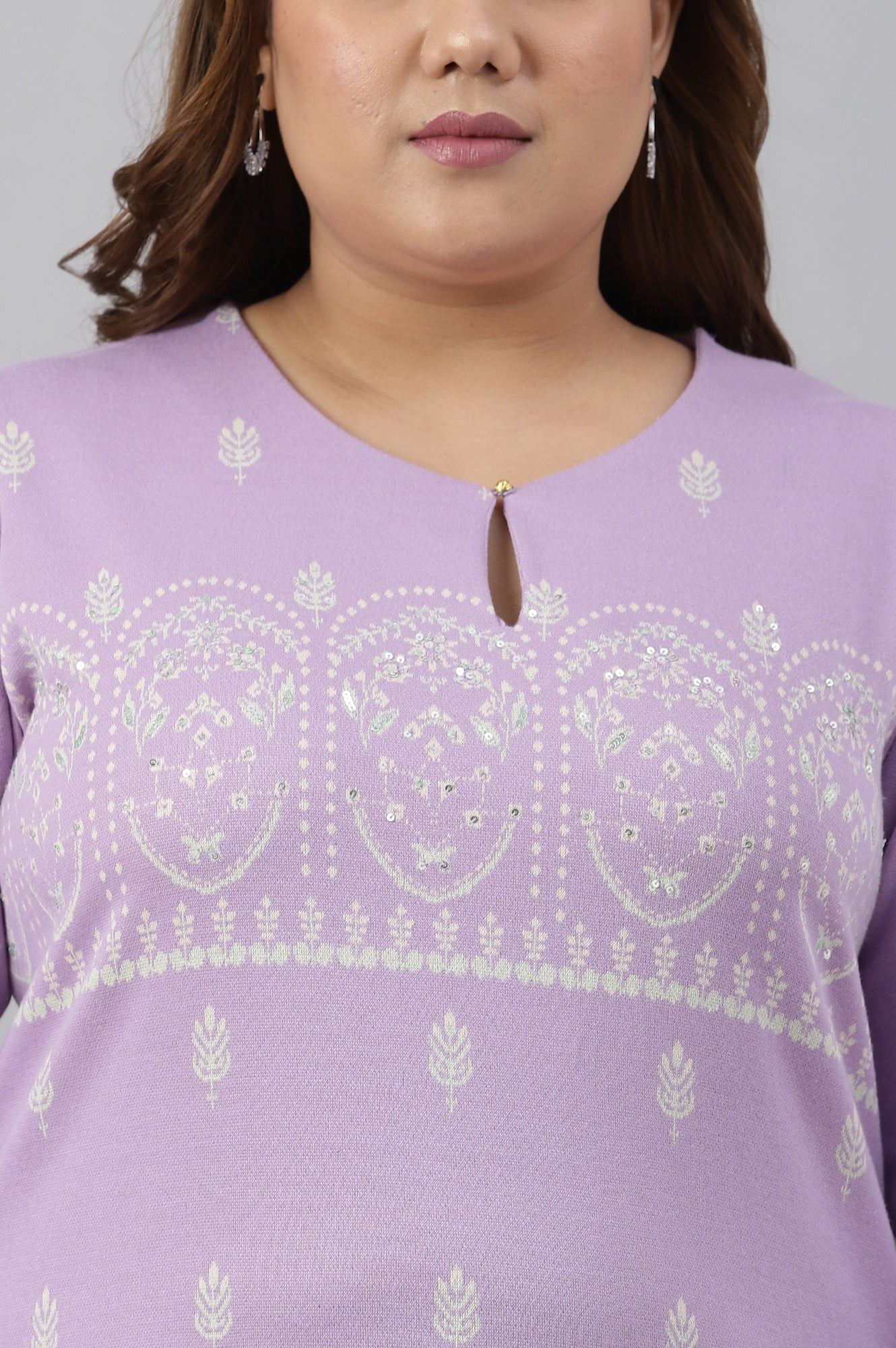 Light Purple Jacquard A-Line Plus Size Winter kurta - Image 5