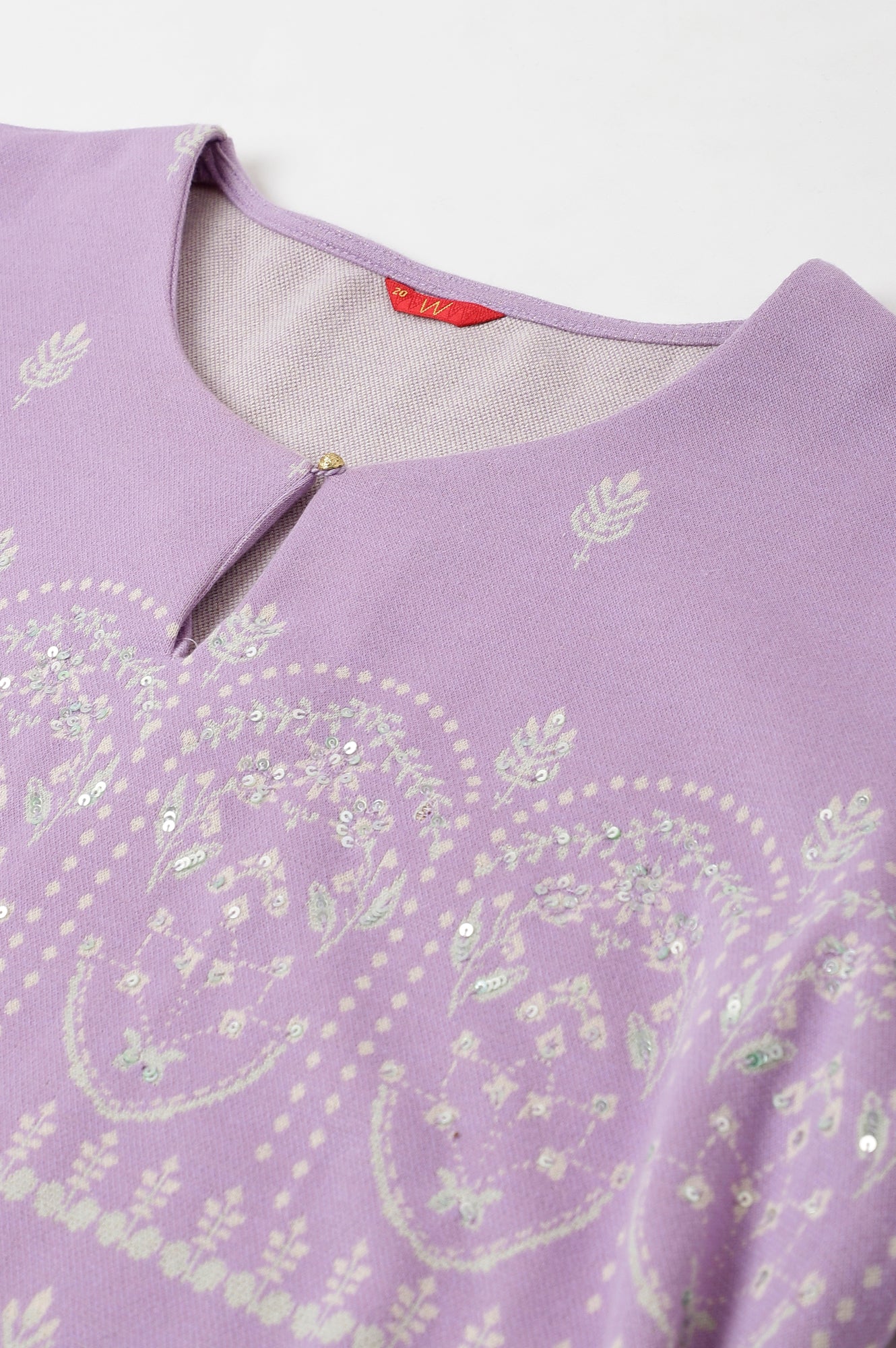 Light Purple Jacquard A-Line Plus Size Winter kurta - Image 8