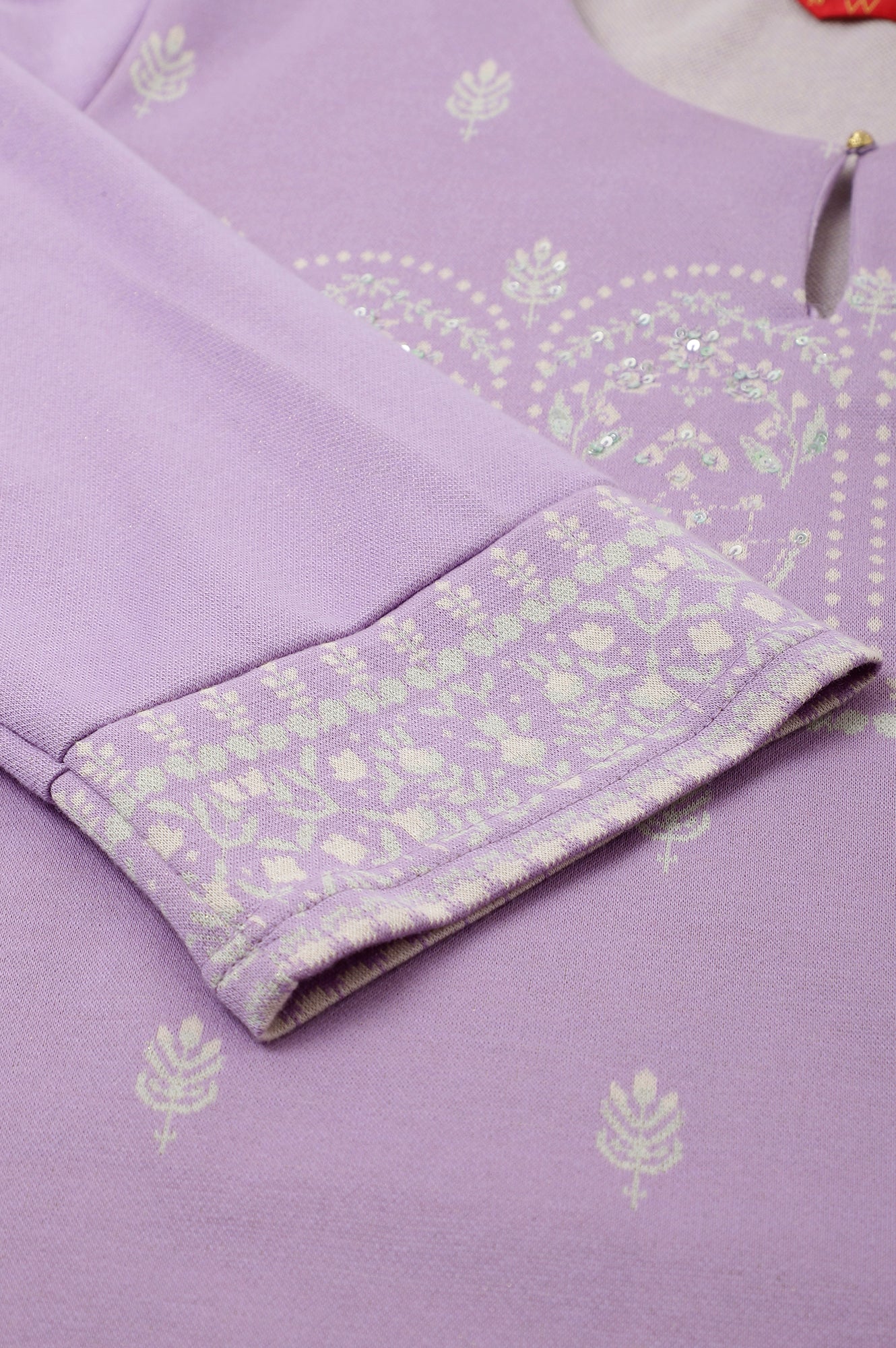 Light Purple Jacquard A-Line Plus Size Winter kurta - Image 9