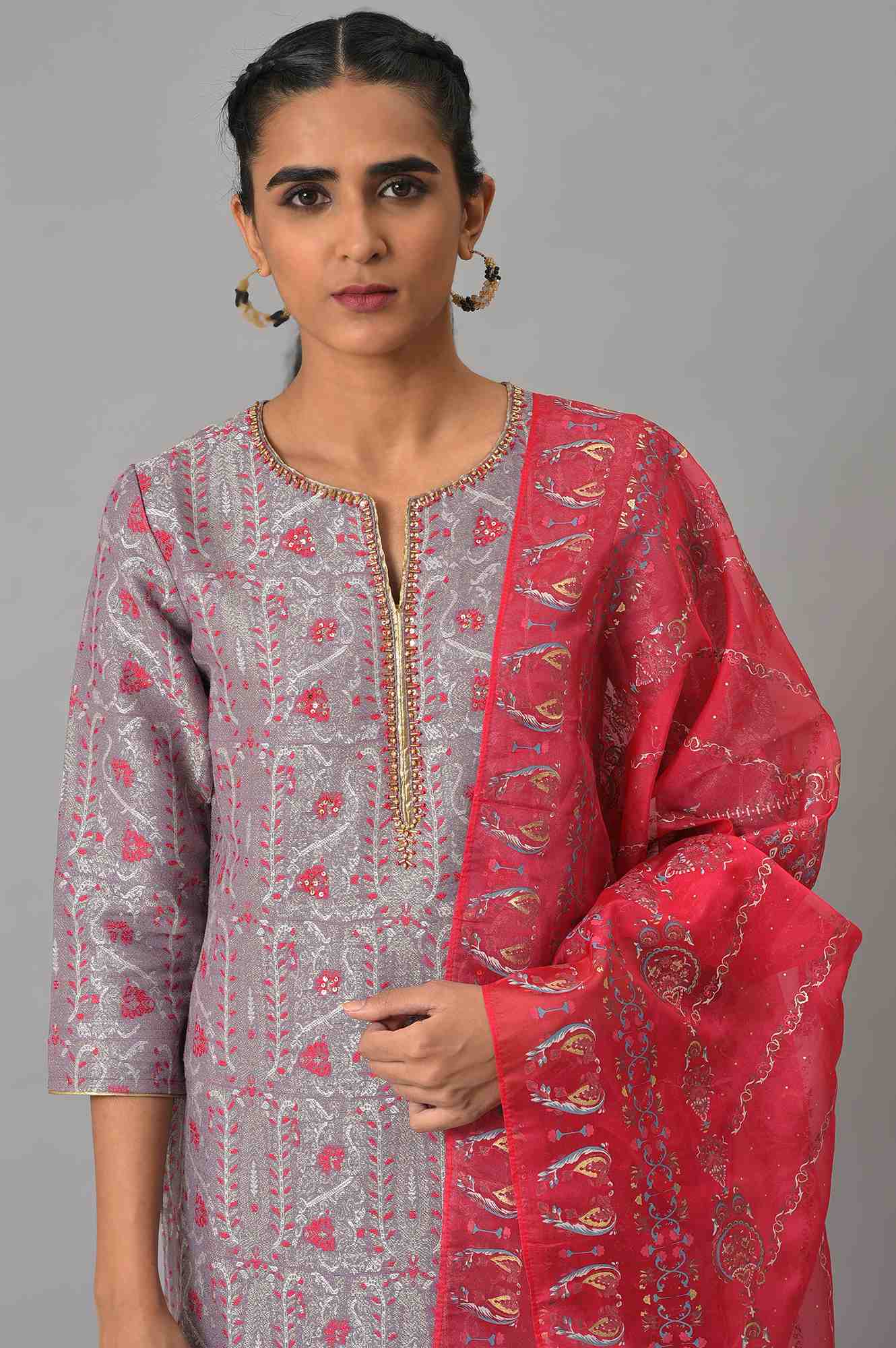 Light Purple Jacquard kurta, Sharara & Dupatta Set - Image 5