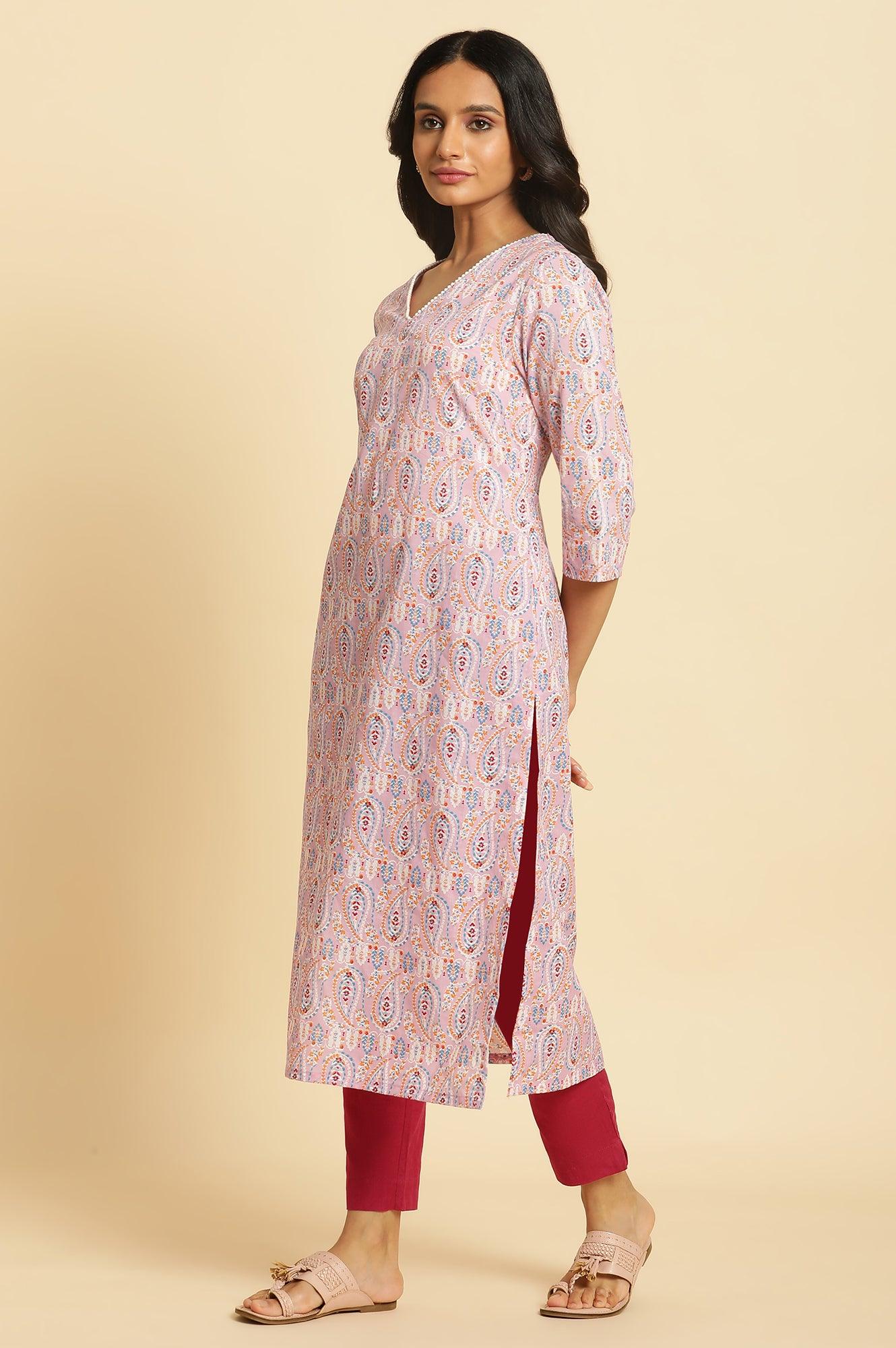 Light Purple Paisley Printed Kurta - Image 2