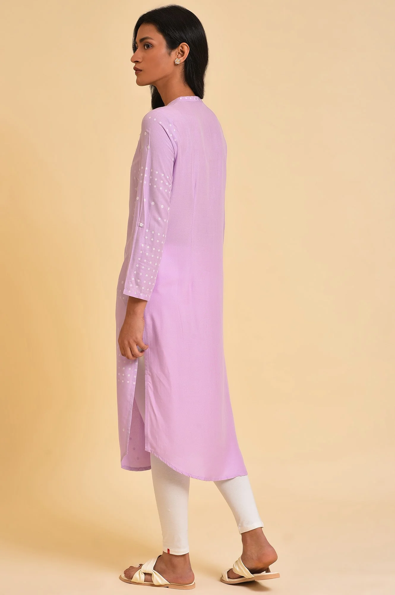 Light Purple Polka Dot Modern Kurta - Image 2