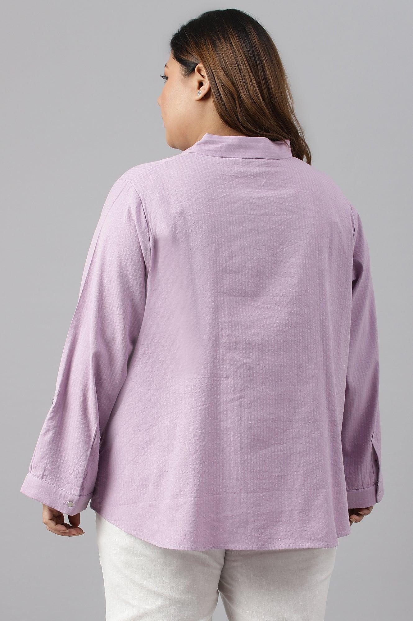 Light Purple Shirt Collar Plus Size Top - Image 2