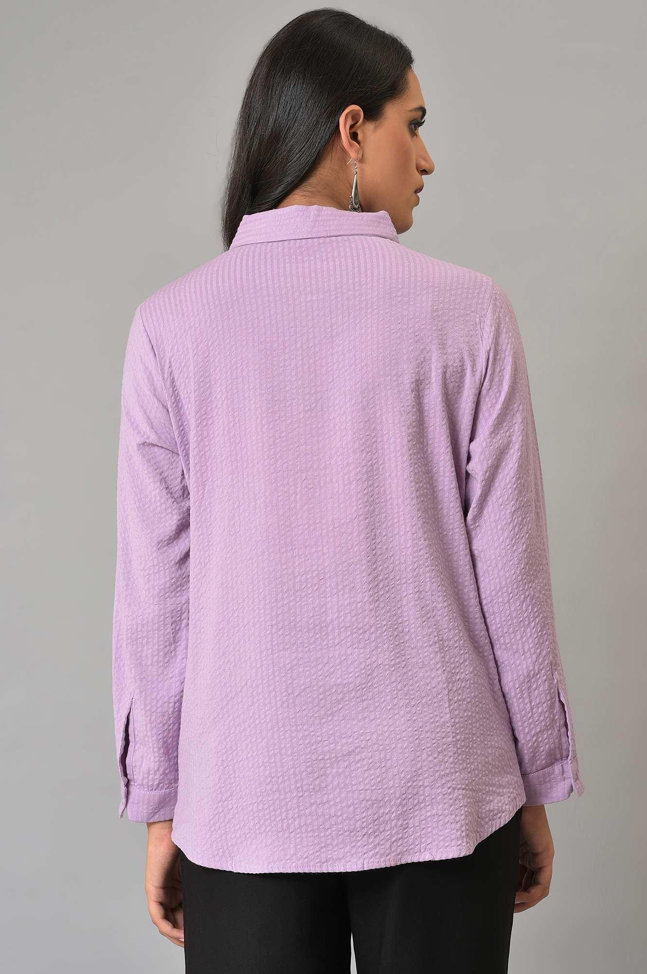 Light Purple Shirt Collar Casual Western Top - Image 2