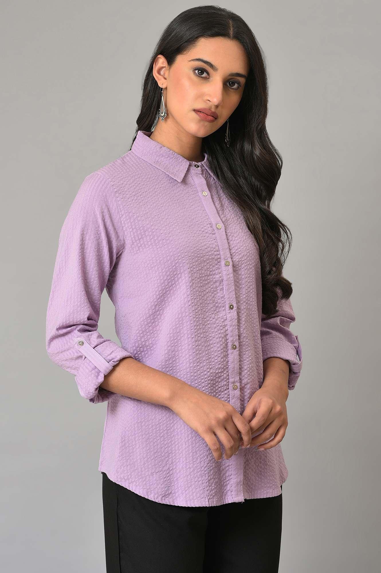 Light Purple Shirt Collar Casual Western Top - Image 4