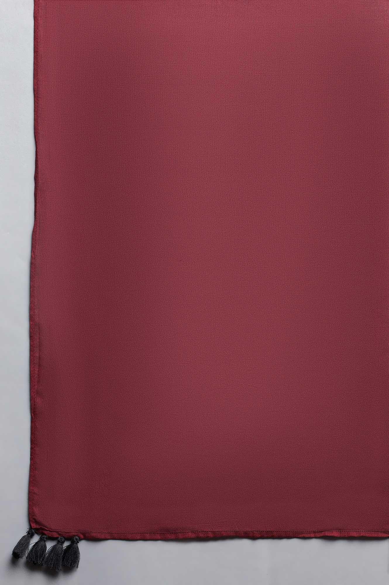 Light Red Dobby Collared-V kurta With Black Slim Pants And Dupatta - Image 7