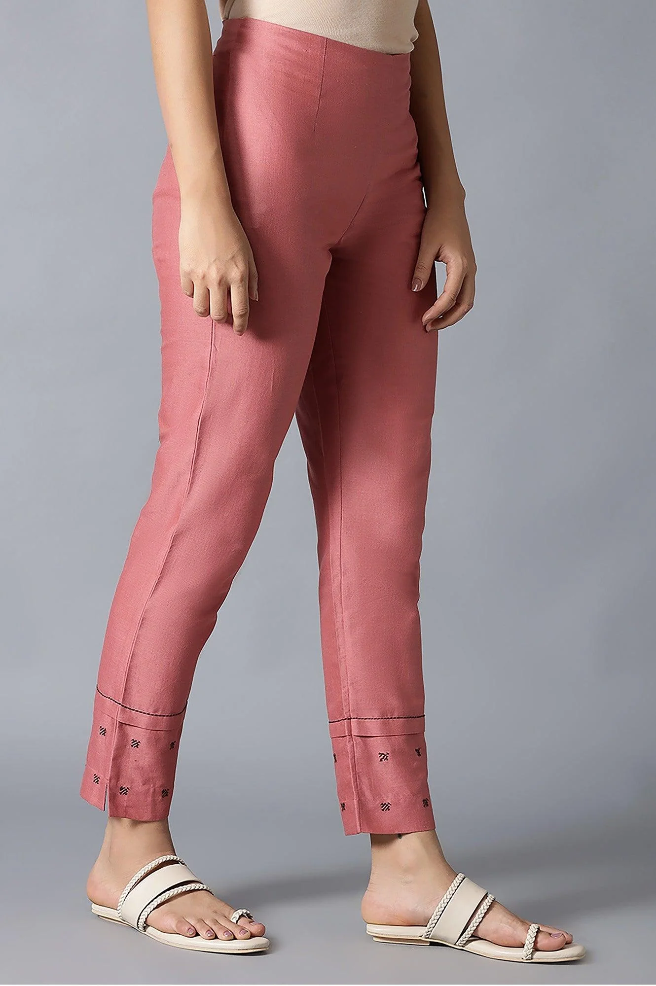Light Red Flax Solid Slim Pants - Image 4