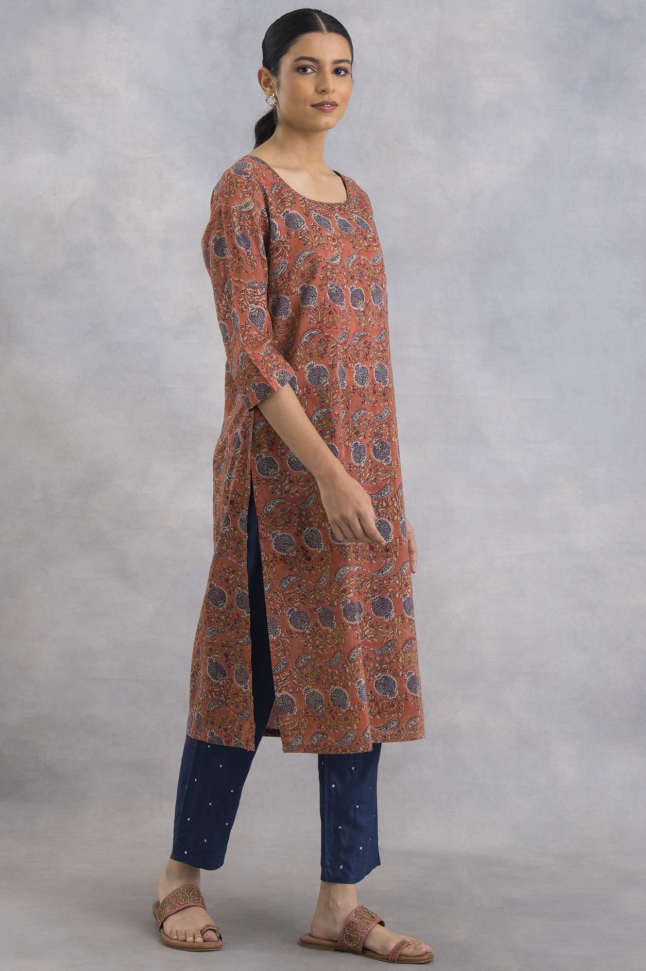 Light Rust Hand Block Print kurta - Image 4