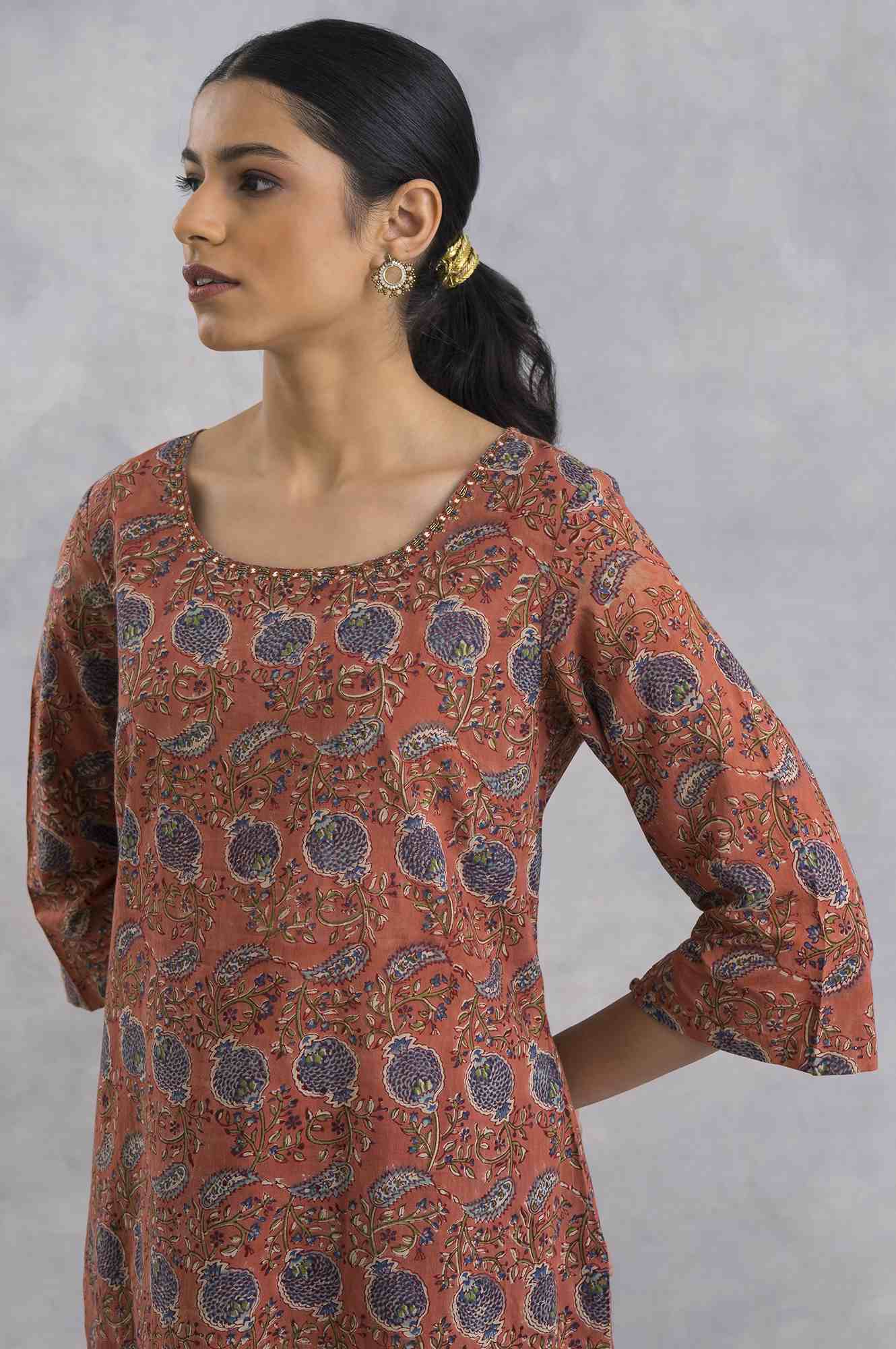 Light Rust Hand Block Print kurta - Image 5