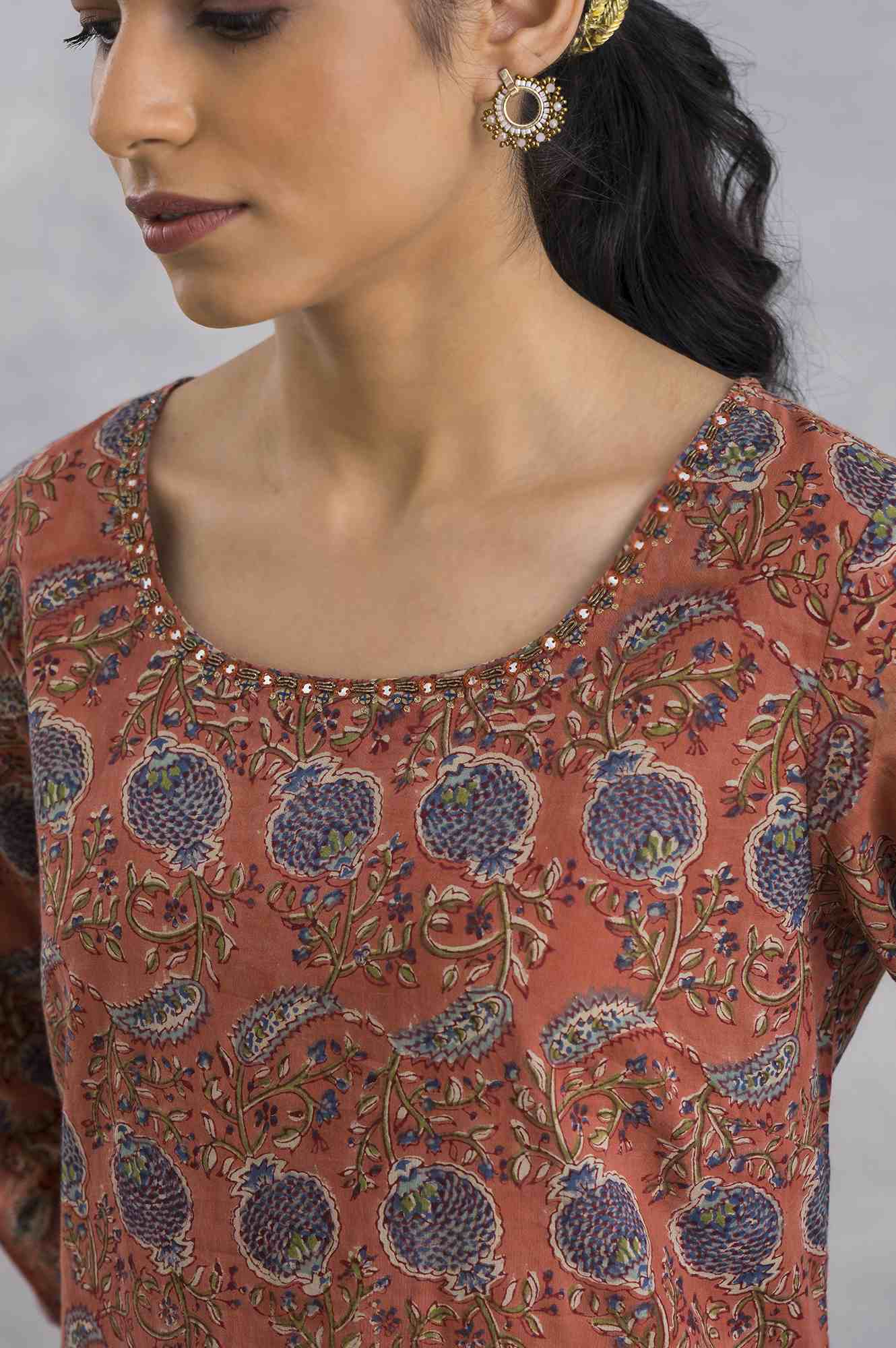 Light Rust Hand Block Print kurta - Image 6
