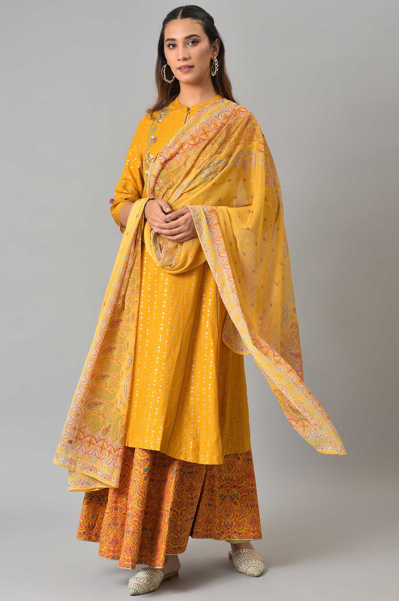 Light Yellow Chiffon Floral Print Dupatta - Image 2
