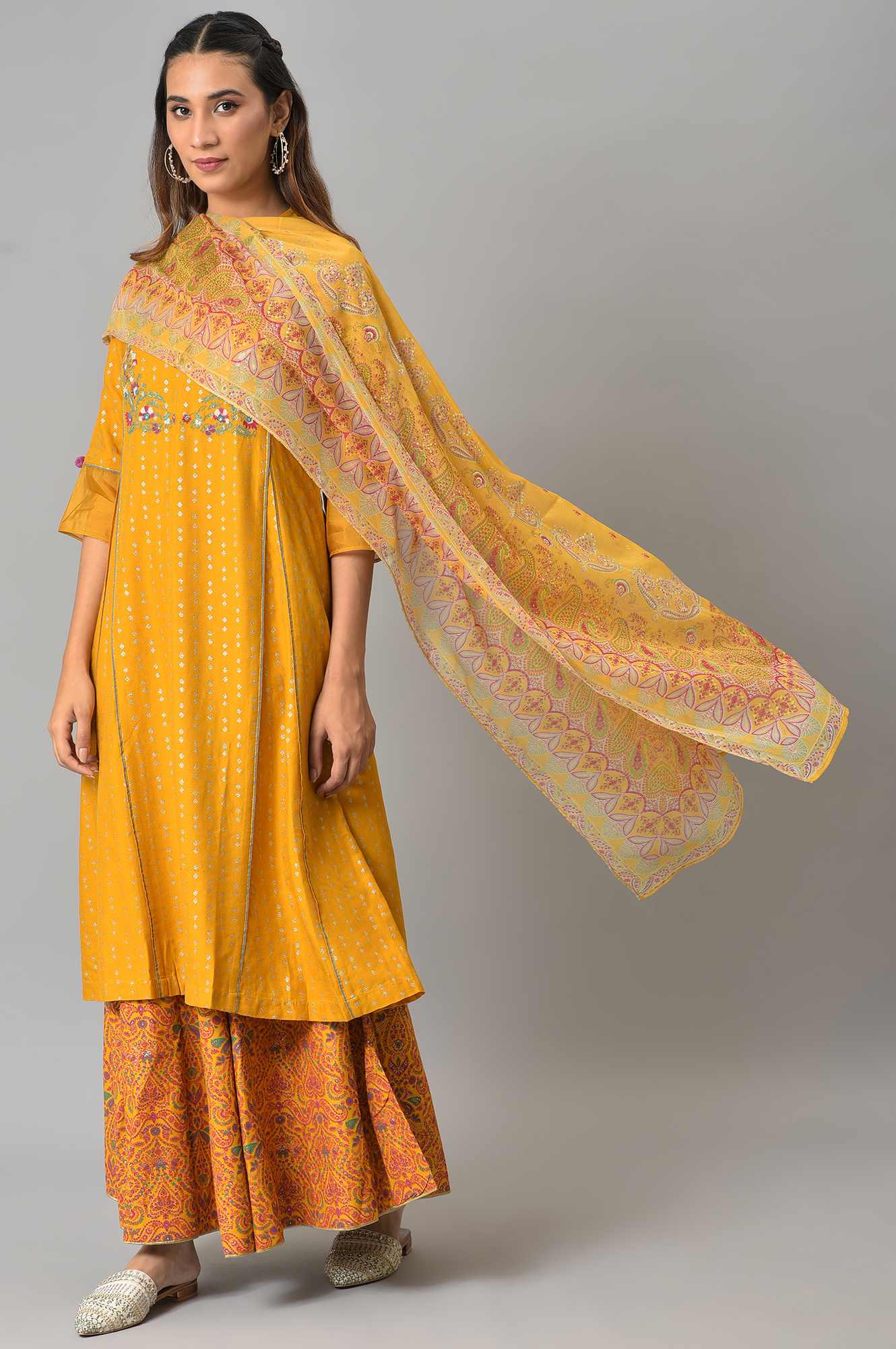 Light Yellow Chiffon Floral Print Dupatta - Image 3