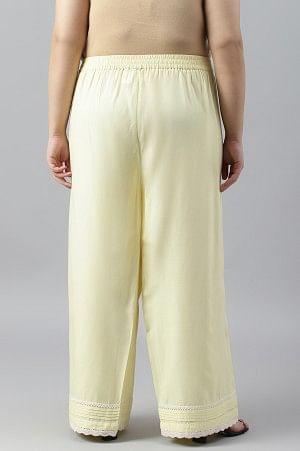 Light Yellow Plus Size Parallel Pants With Pleats And Lace Detail - Image 2
