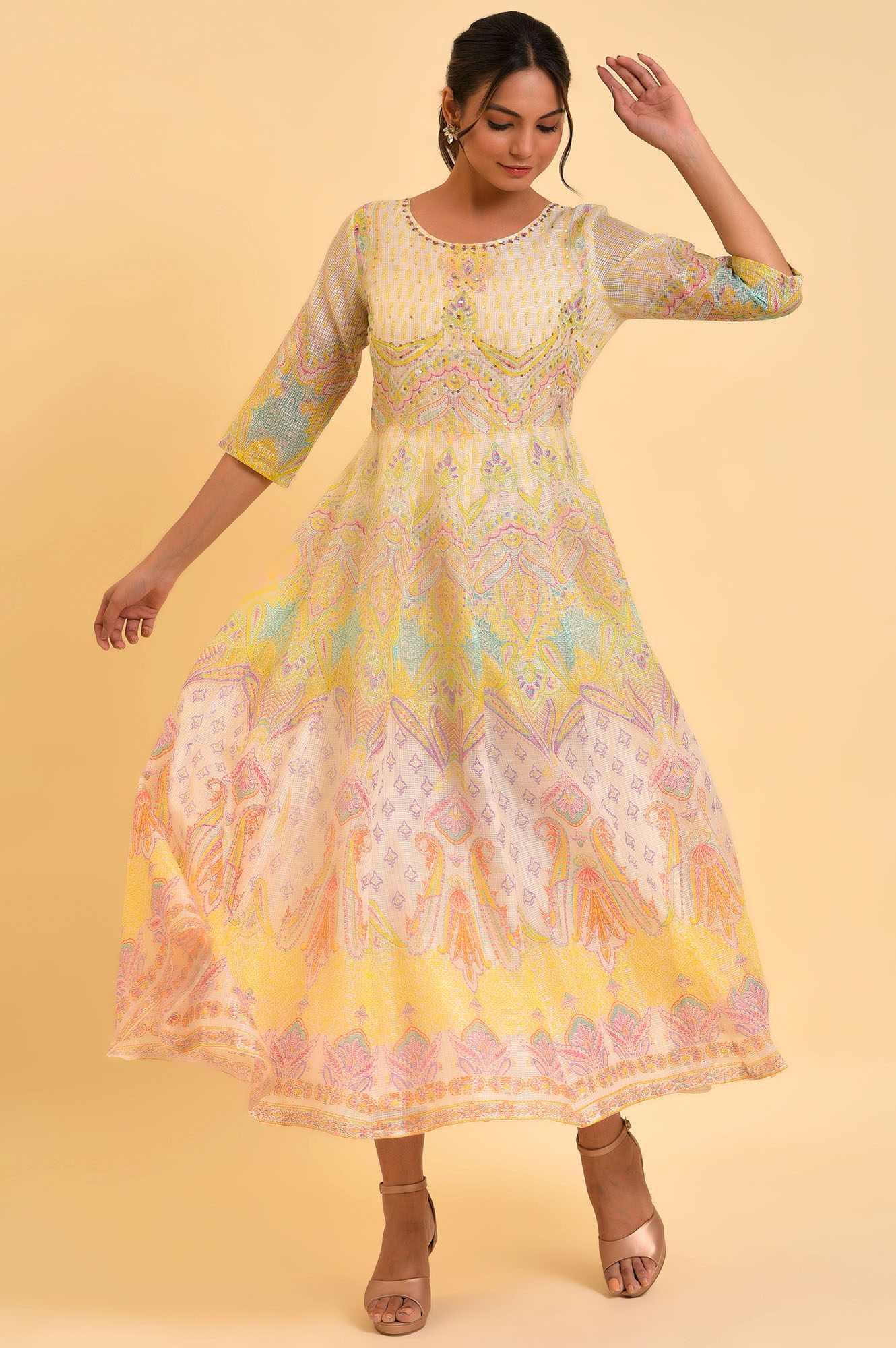 Light Yellow Printed Kota Maxi Dress