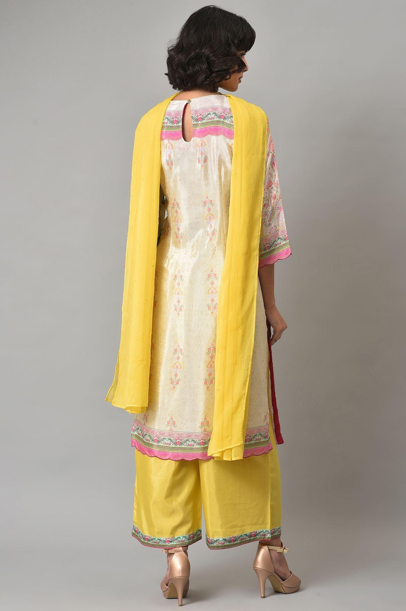 Light Yellow Printed kurta With Parallel Pants And Chiffon Dupatta - Image 2