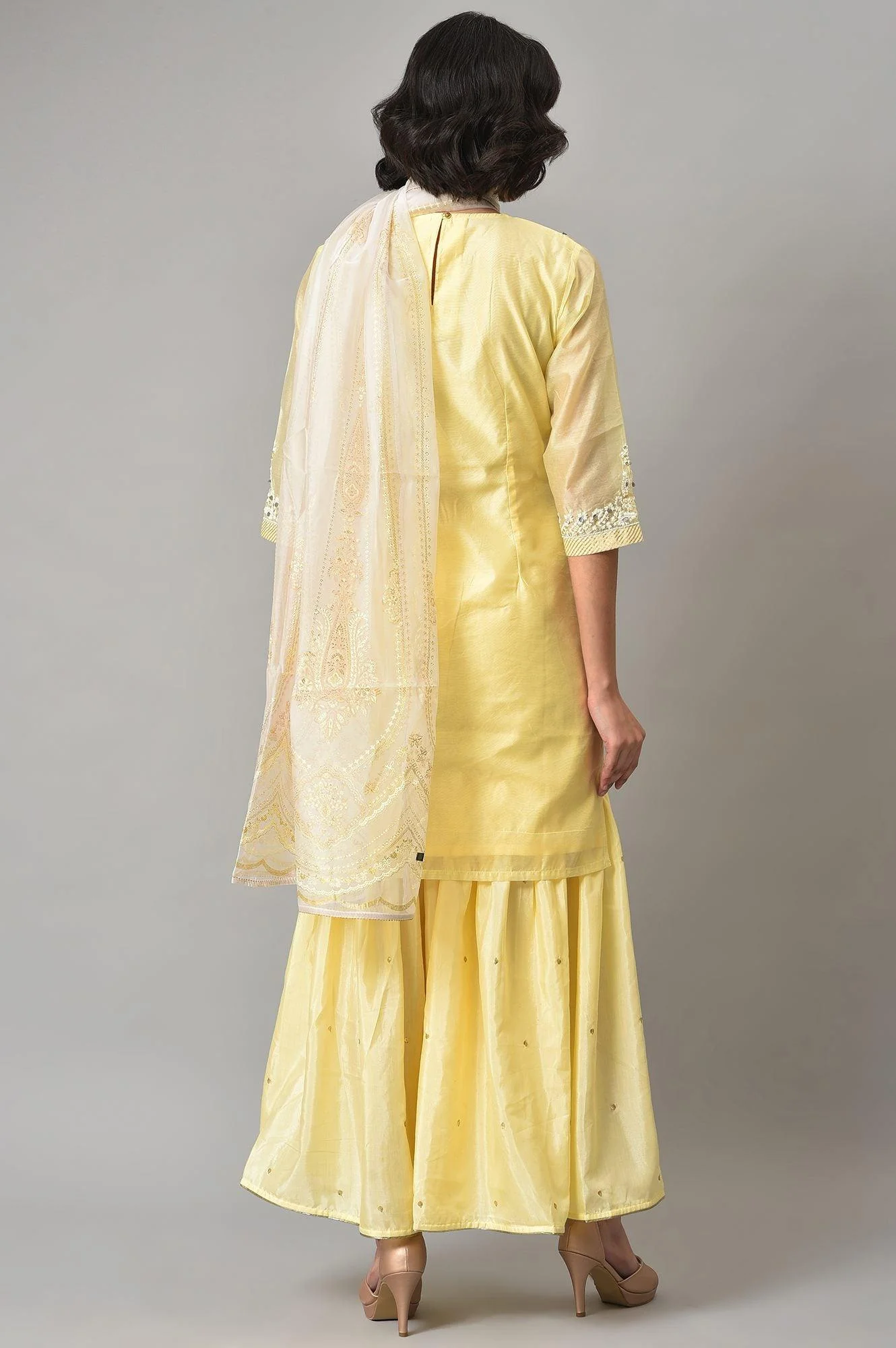 Light Yellow Short kurta With Sharara And Dupatta - Image 2